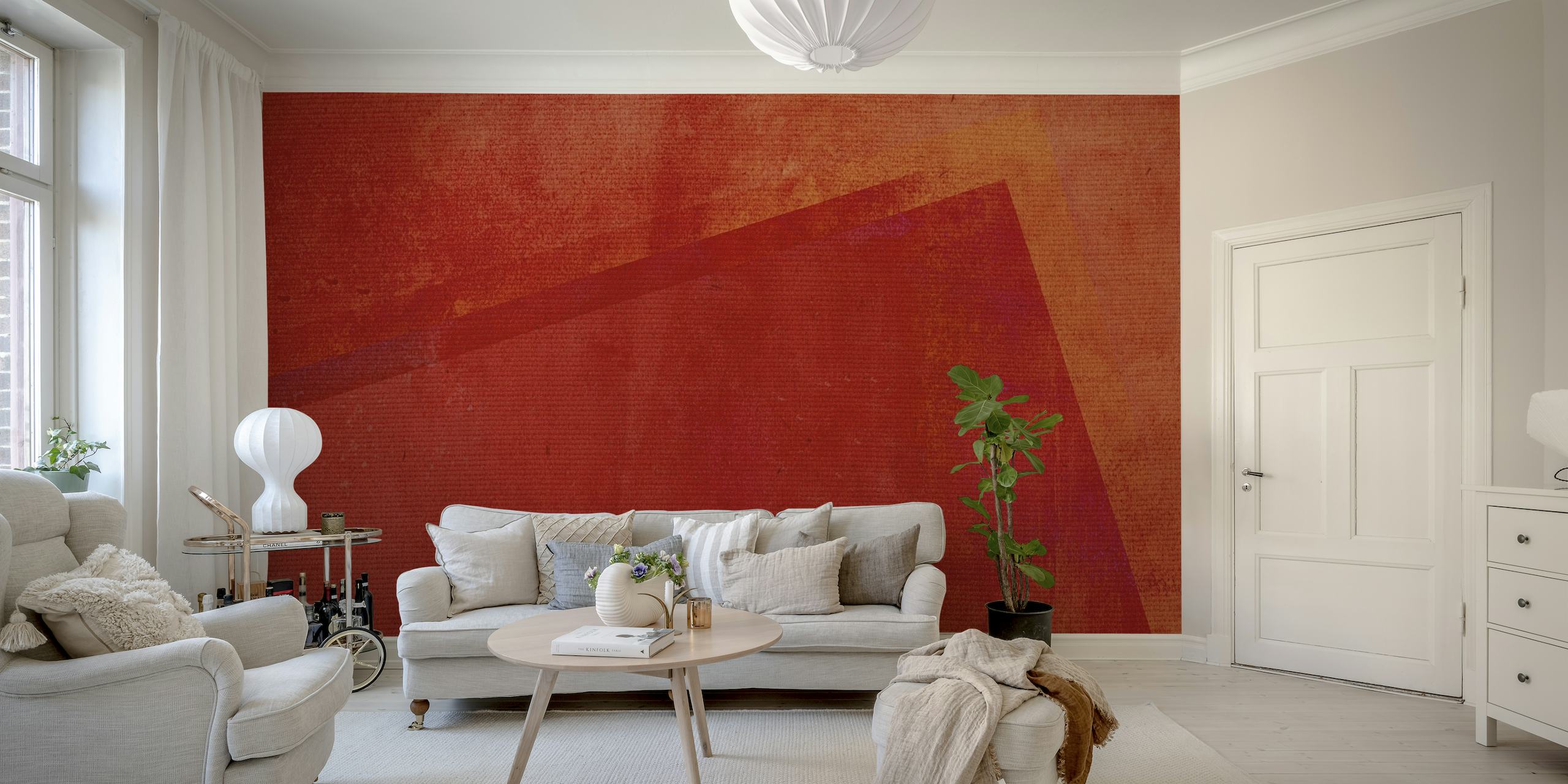 Abstract red hues wall mural with textural undertones