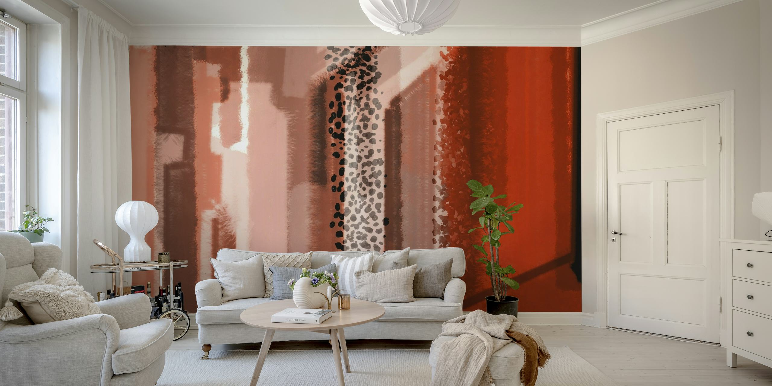 Abstract warm-toned wall mural with a modernist aesthetic