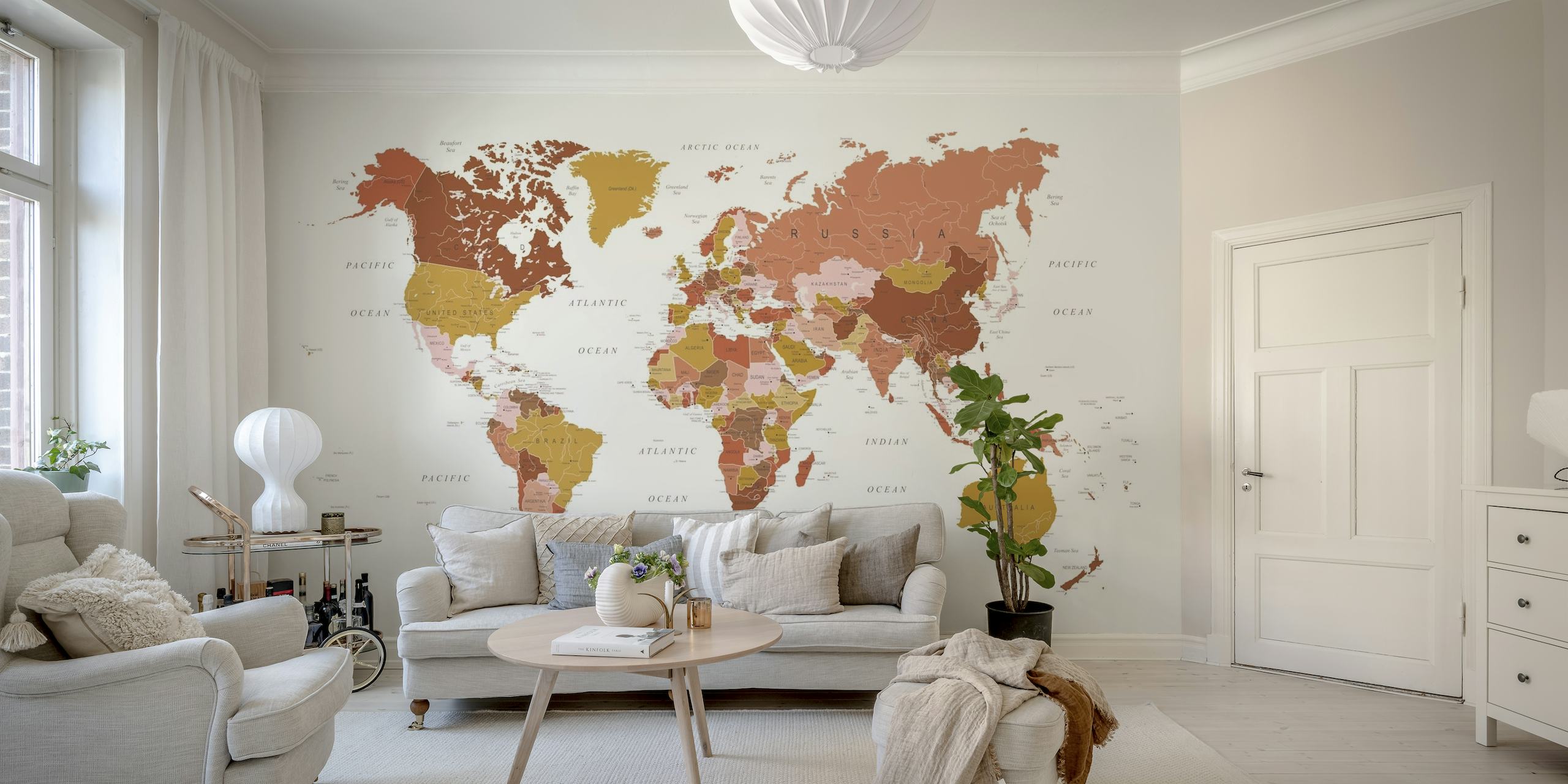 World Map Mustard Pink tapete