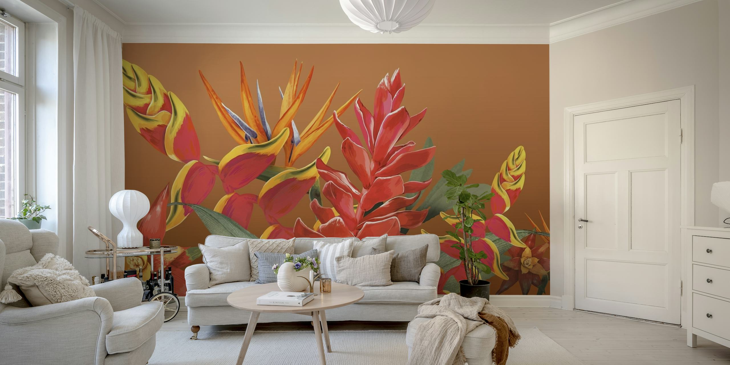 Floral Tropical Orange papel de parede