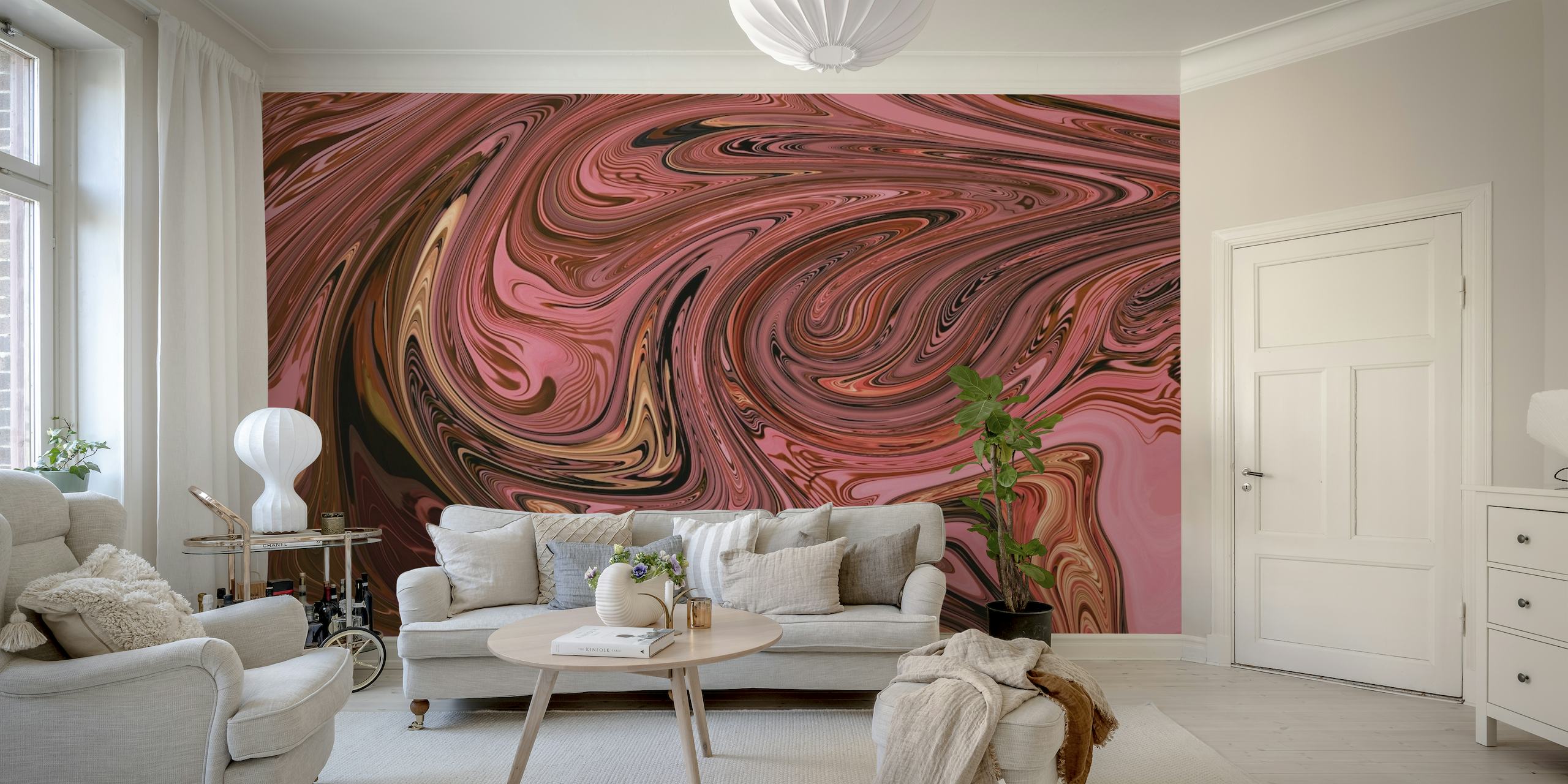 Pink marble wave behang