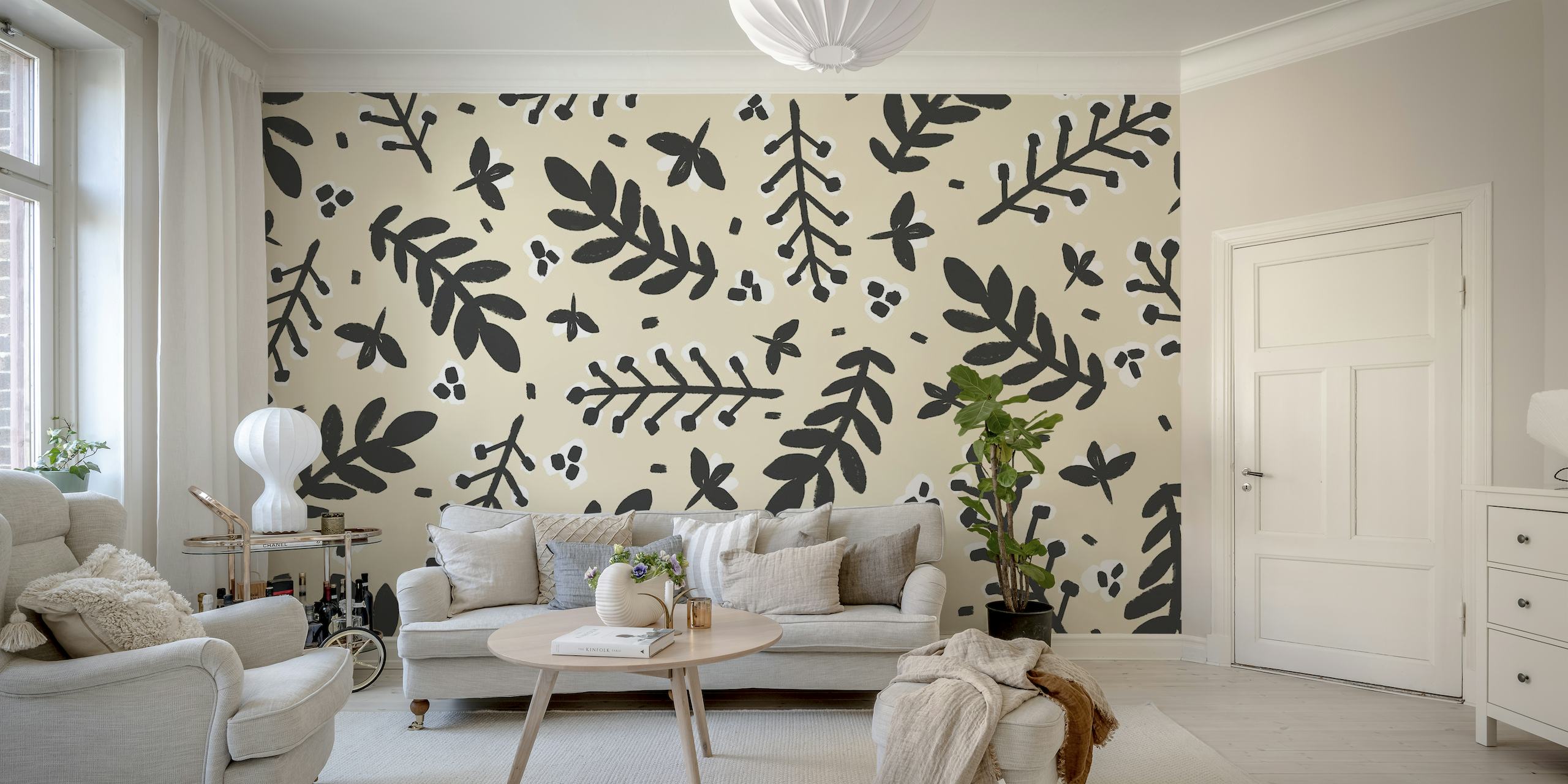 Branches on Beige Background Square behang