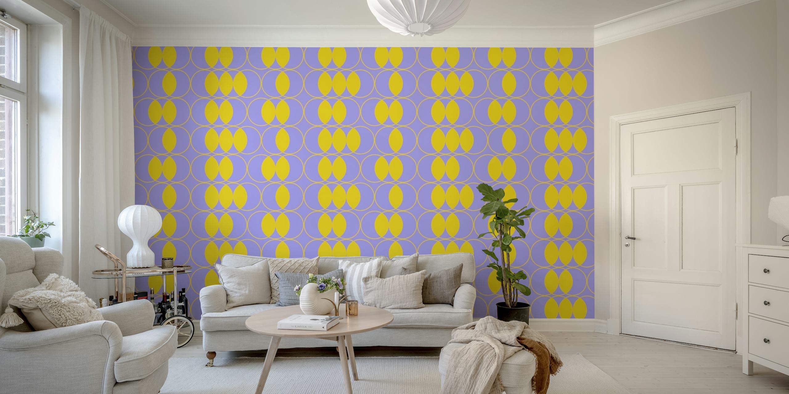 Papier peint mural LDP01 en mosaïque rétro moderne avec motif géométrique dans les tons violet et jaune
