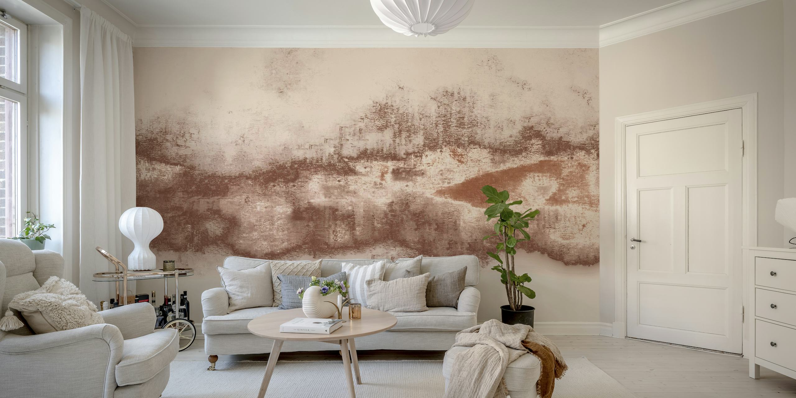 Abstract earth tones wall mural with a horizon-like design
