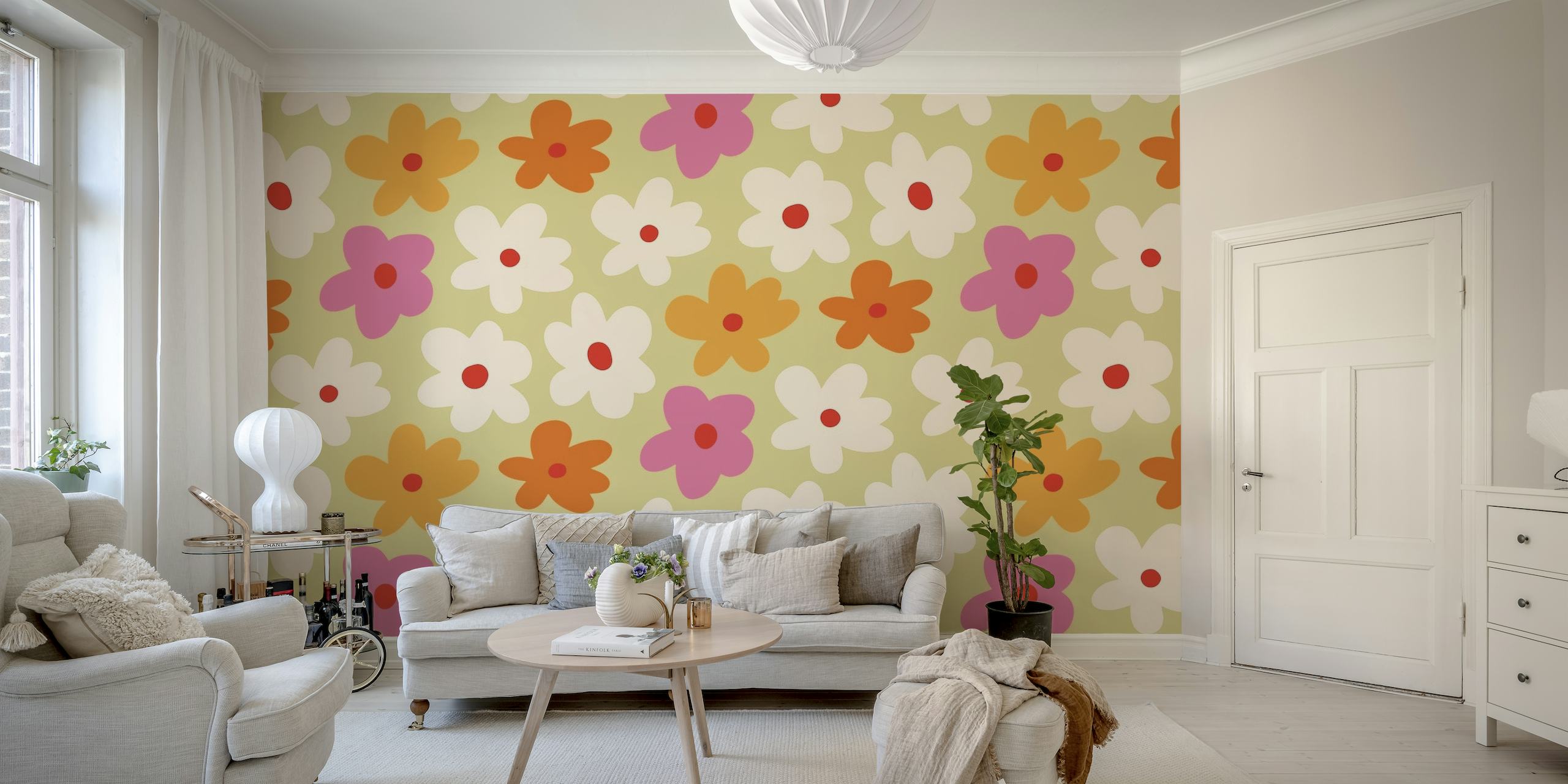Retro Groovy Flower Meadow wallpaper