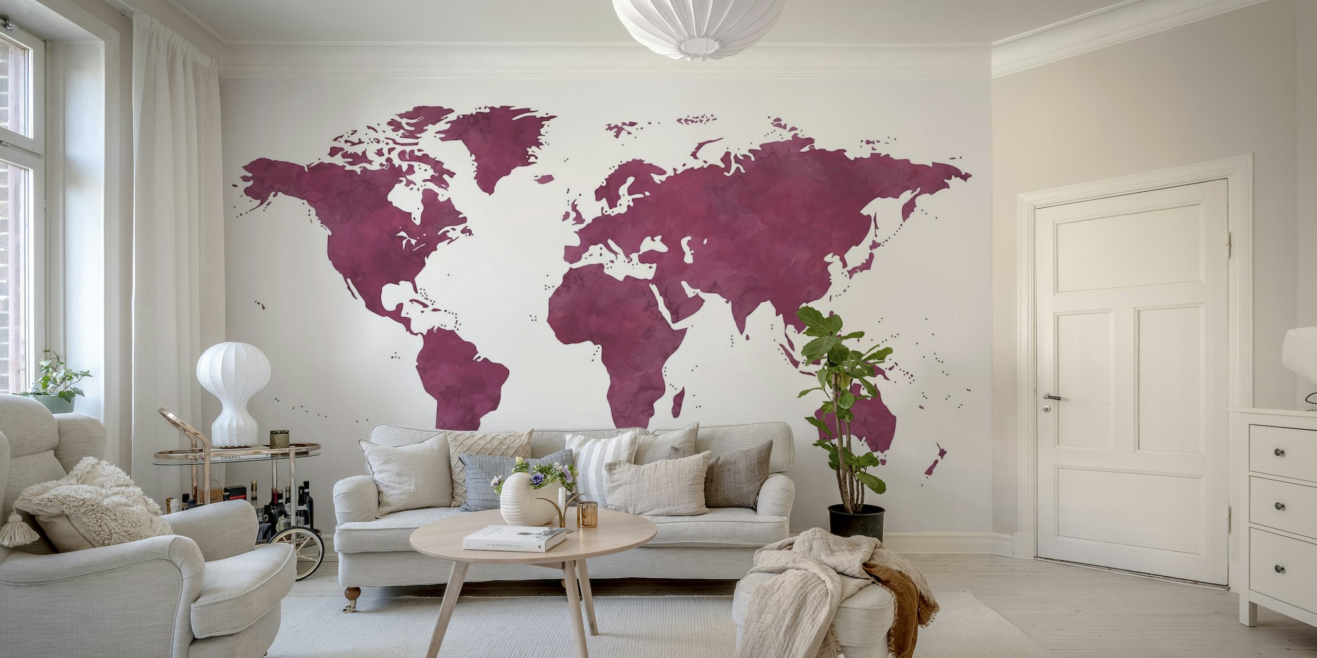 Purple world map wall mural
