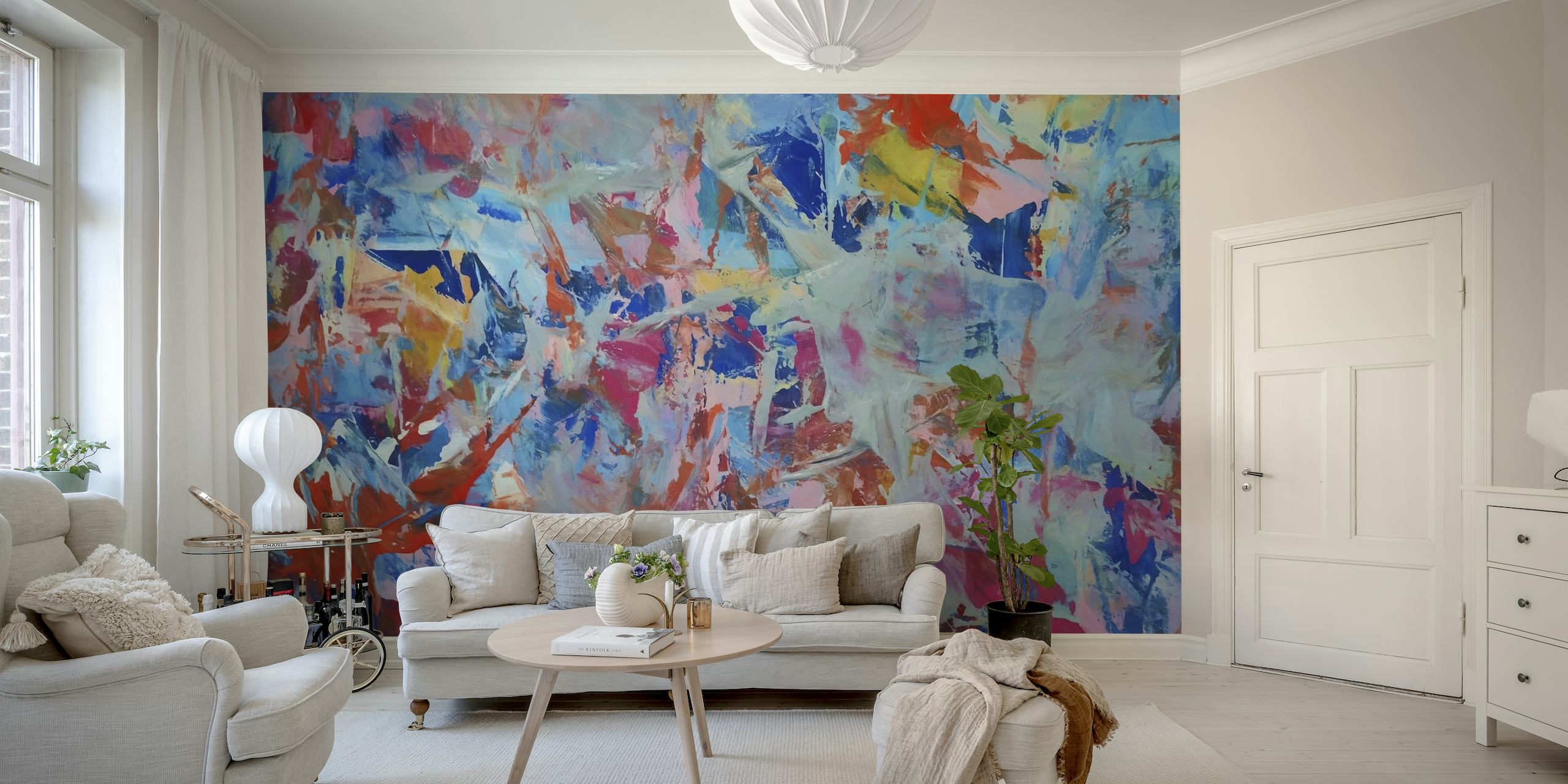 Abstract kleurrijk penseelstreken muurschildering
