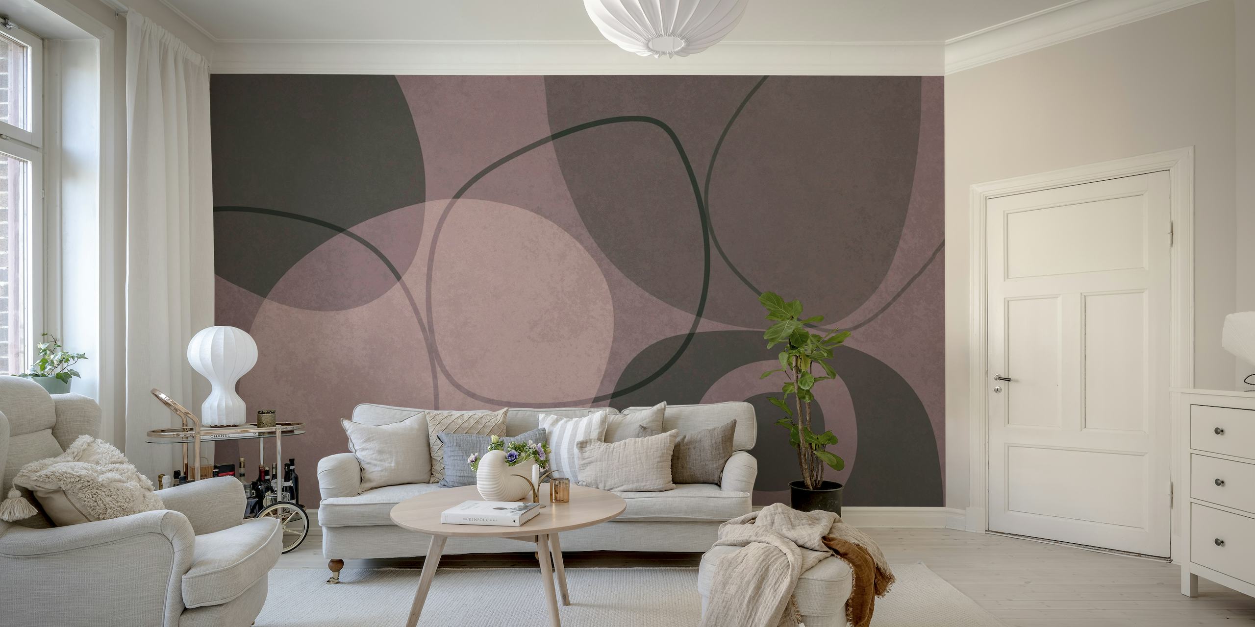 Mid Century Shapes And Outline Moody Pink wallpaper