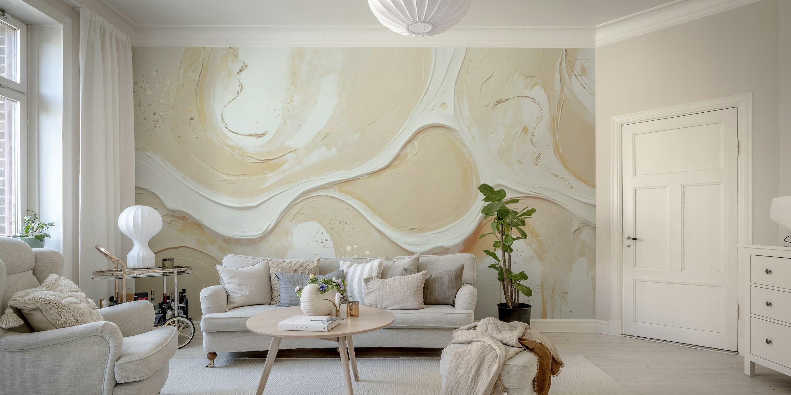 ABSTRACT WALL BEIGE AND GOLD papel de parede