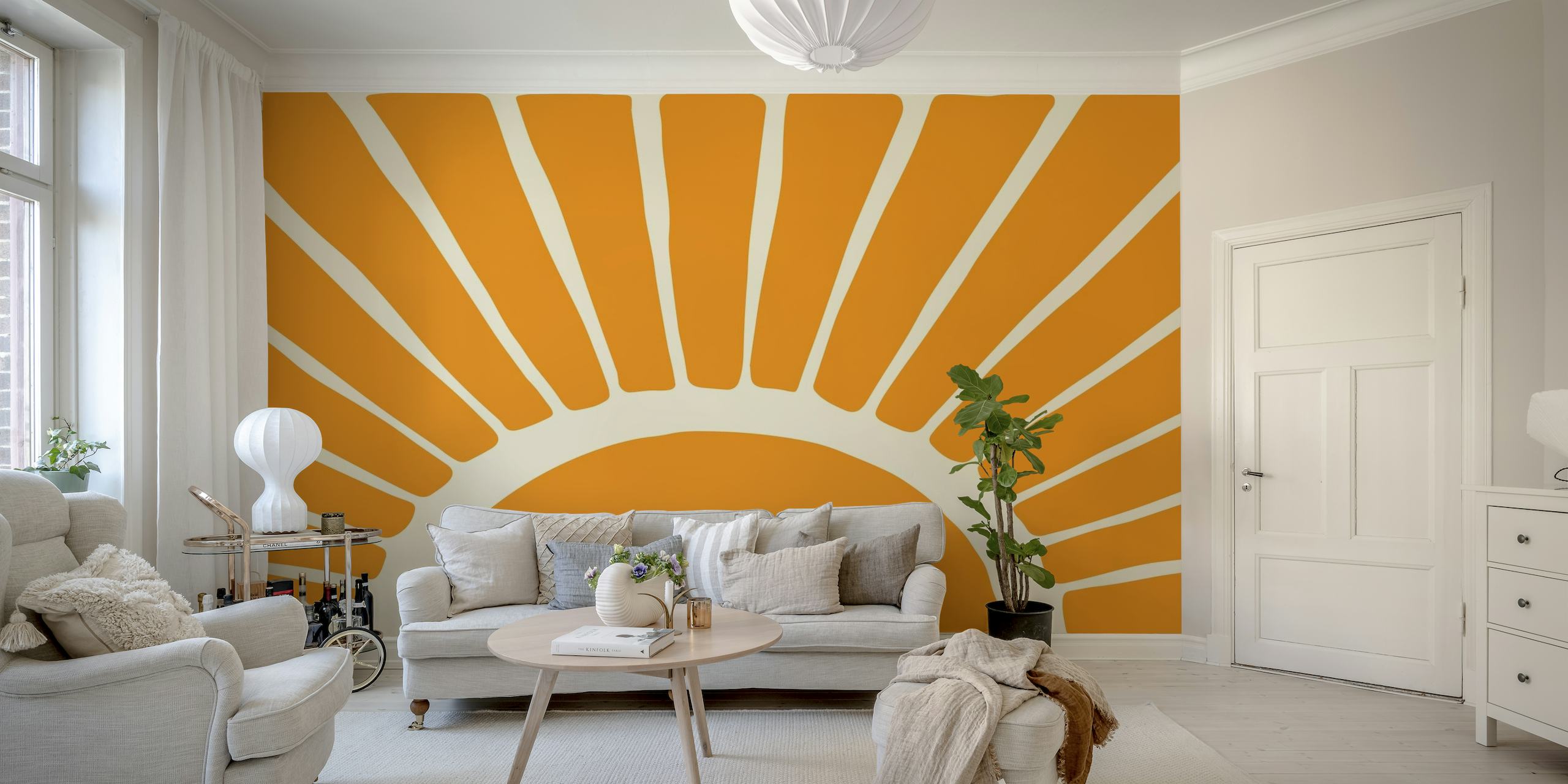 Modern Abstract Cutouts Sunshine Orange Cream tapet