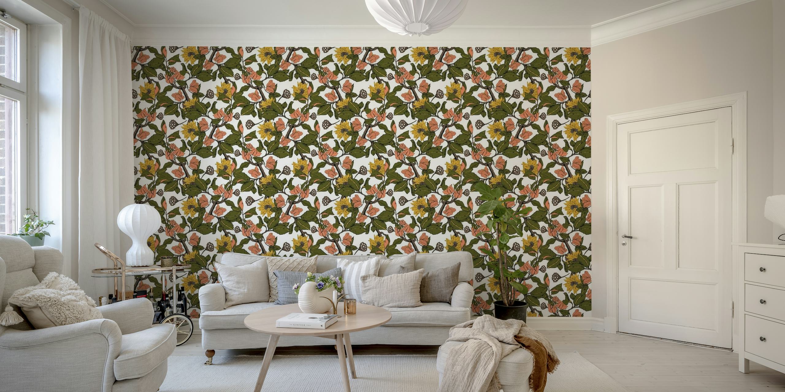 Mural de parede floral de natureza selvagem outonal com tons de terra