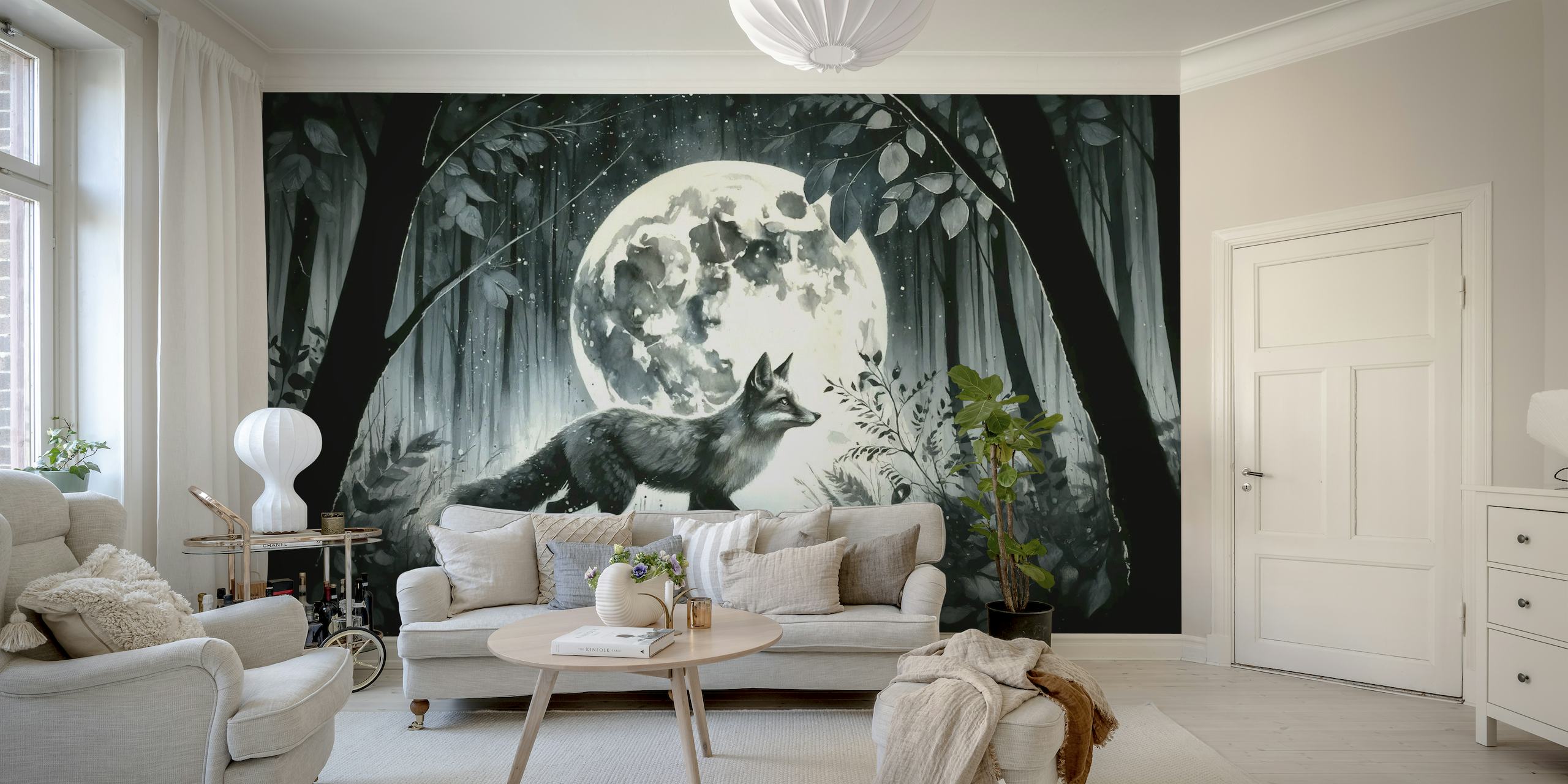 Moonlit Solitude in the Midnight Forest papel pintado