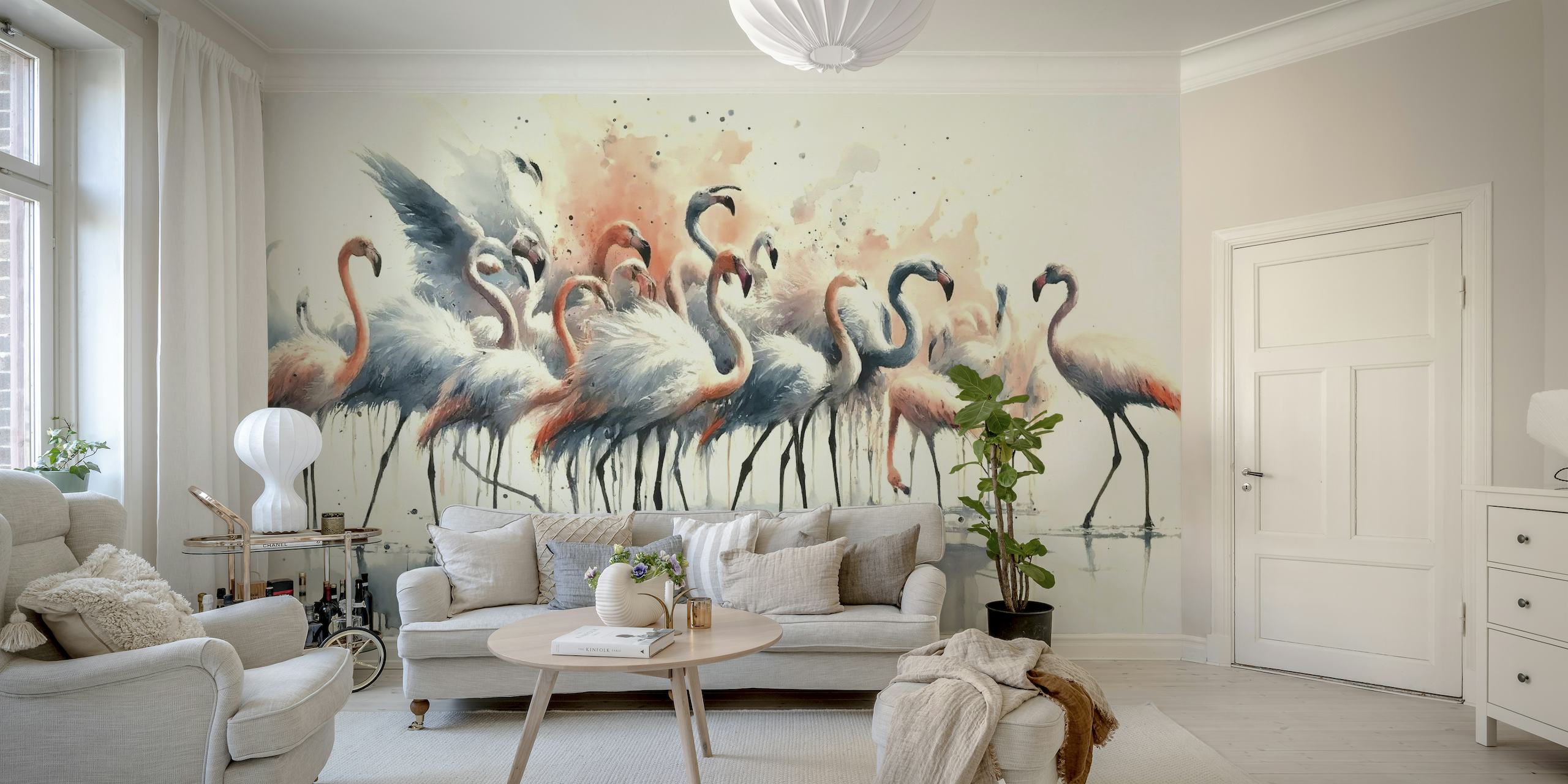 Elegance of Flamingos at Rest papel de parede