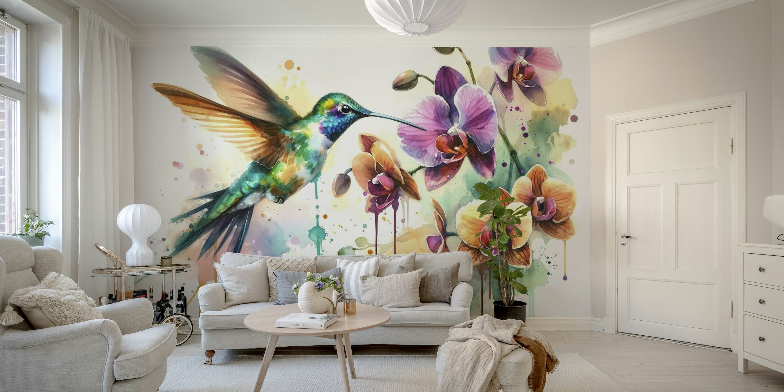 Hummingbird Dance Amongst Orchid Drops wallpaper