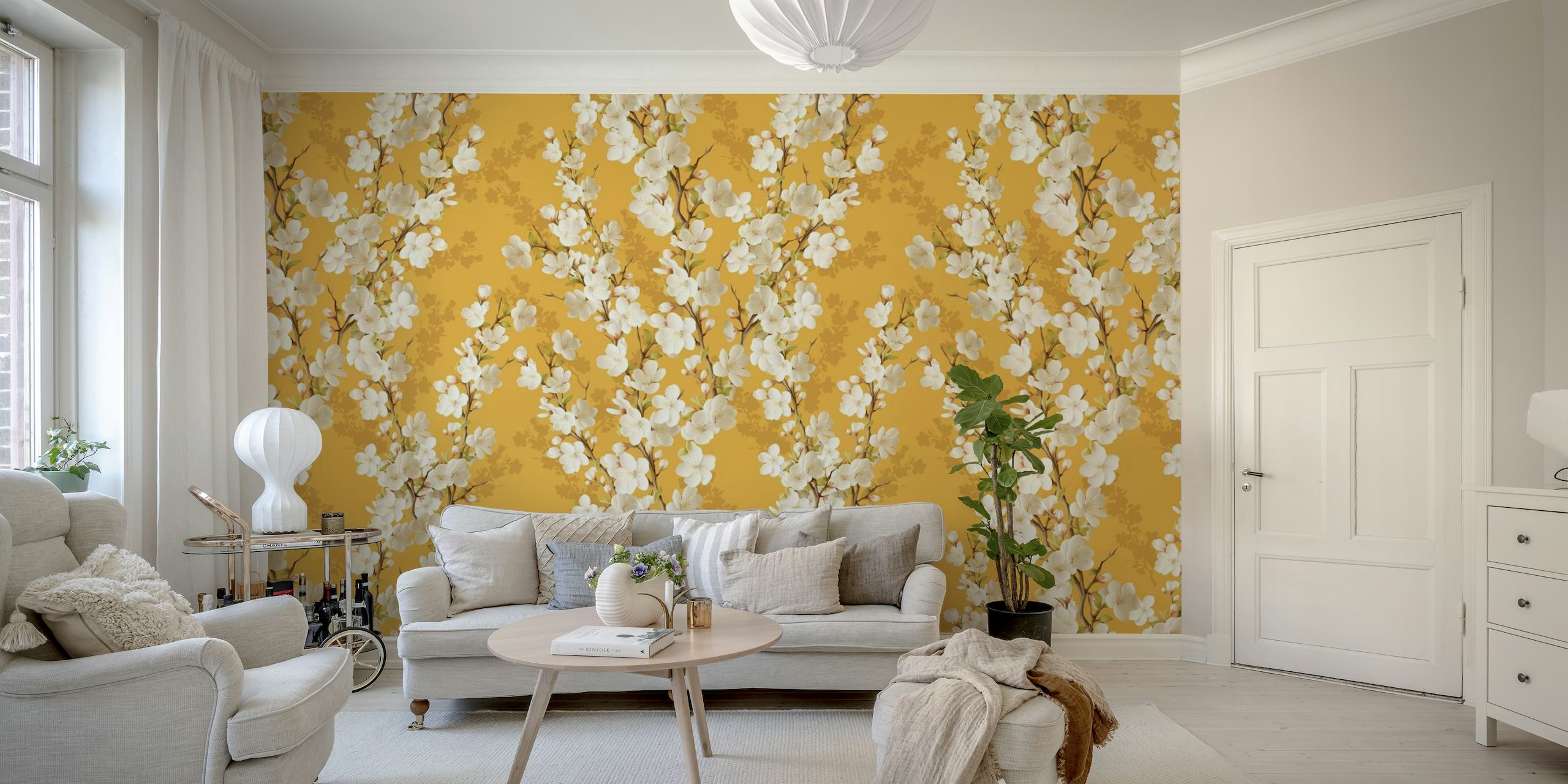 Cherry blossom indian yellow MURAL scale a wallpaper