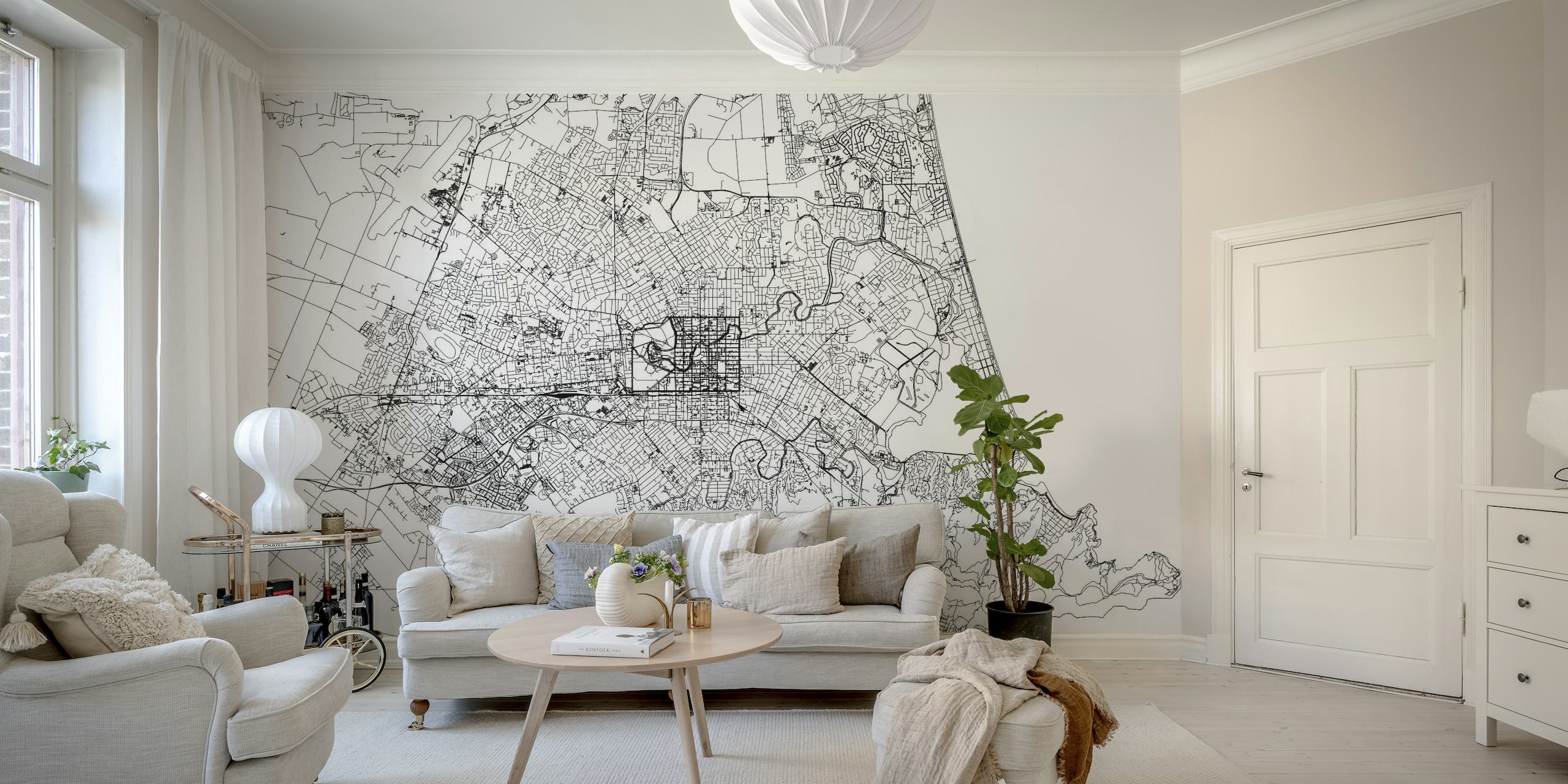 Intricate and detailed Christchurch map wallpaper for your walls