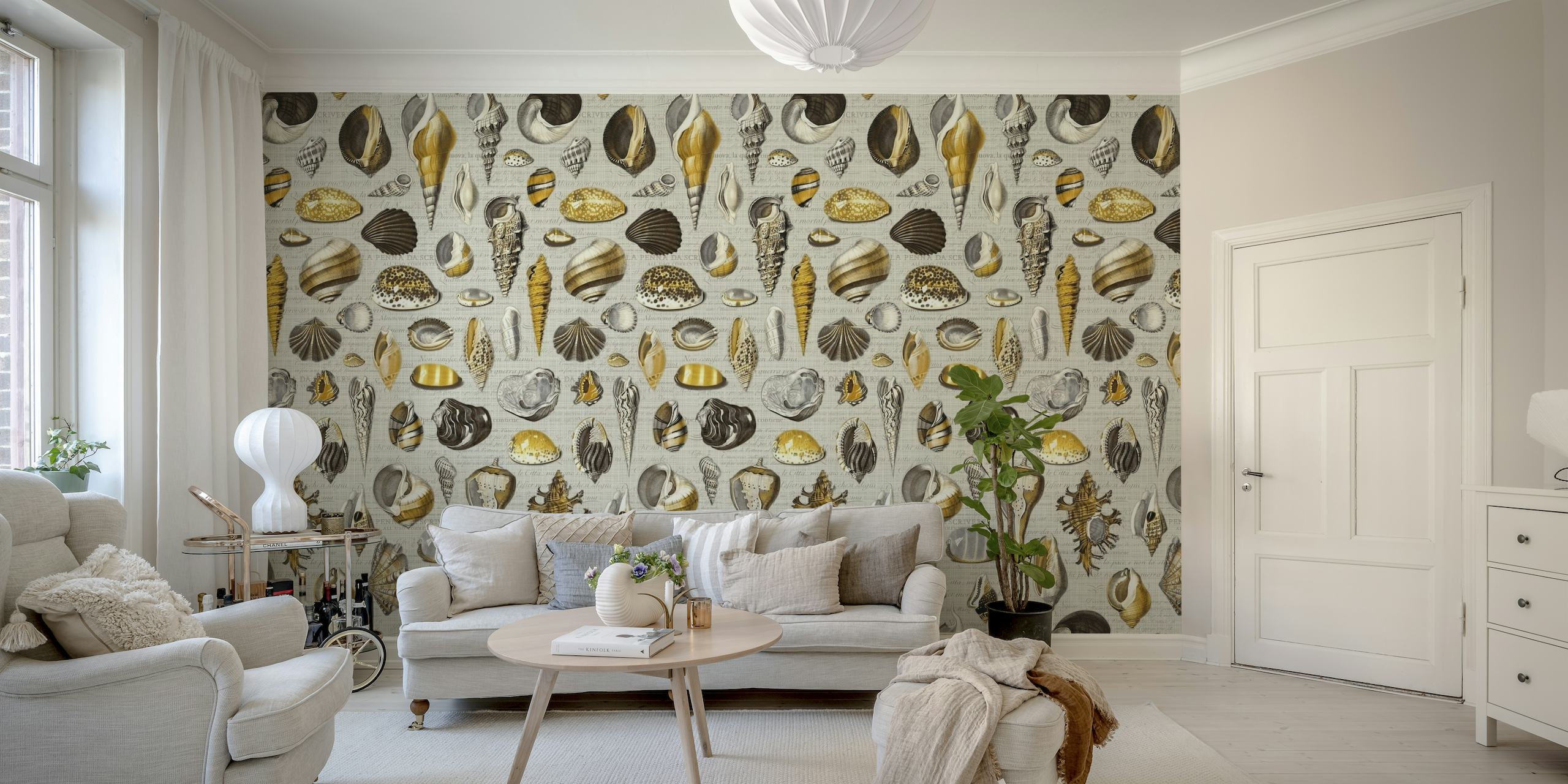 Nautilus yellow greige brown wallpaper