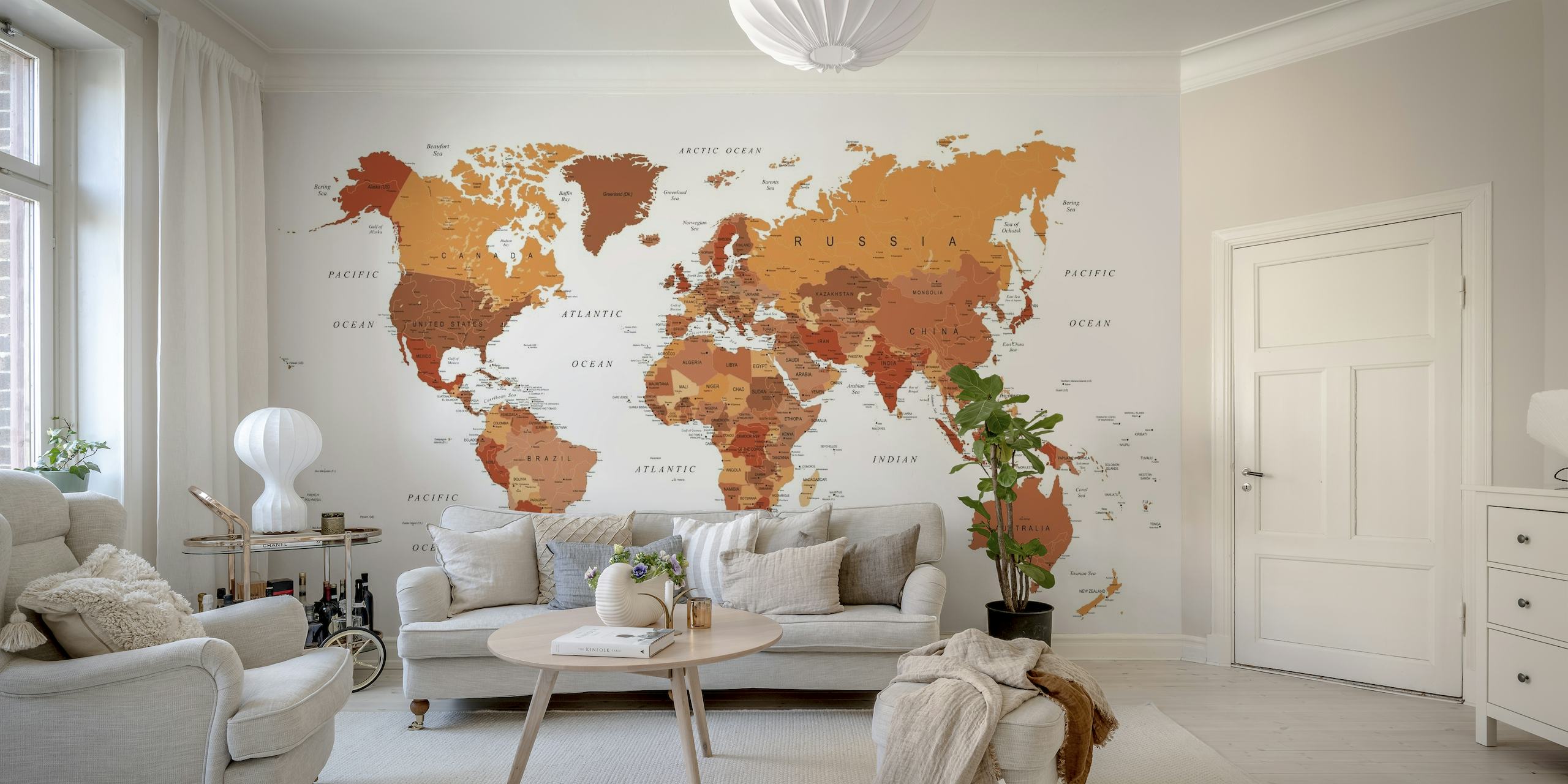 World Map Burnt Orange behang