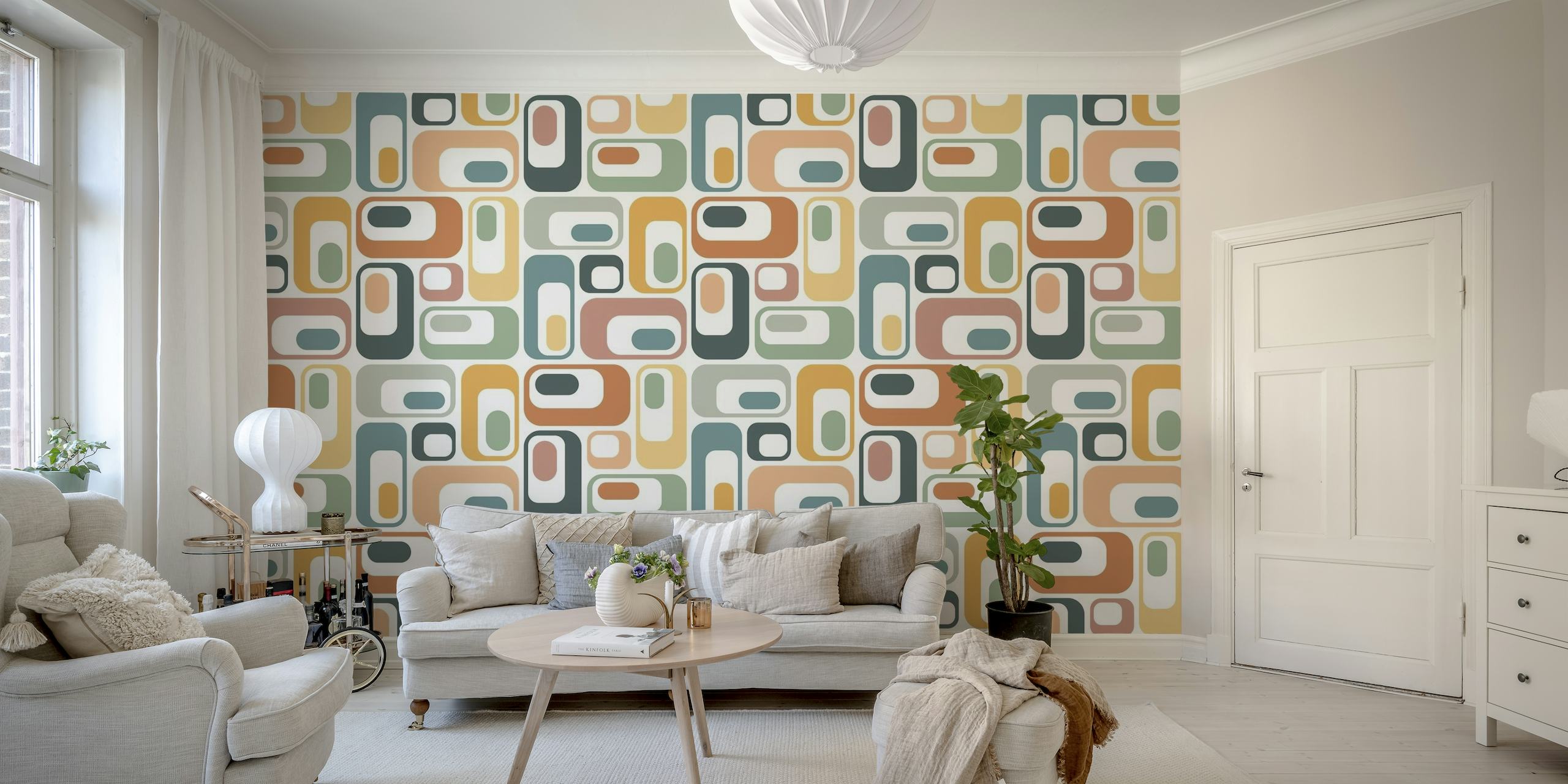 Retro ovals in pastel colors wall mural design