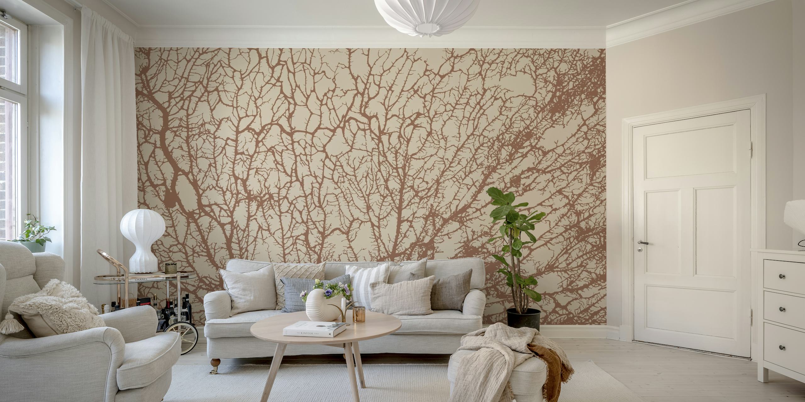 Tree Branch Beige Cream Brown wallpaper
