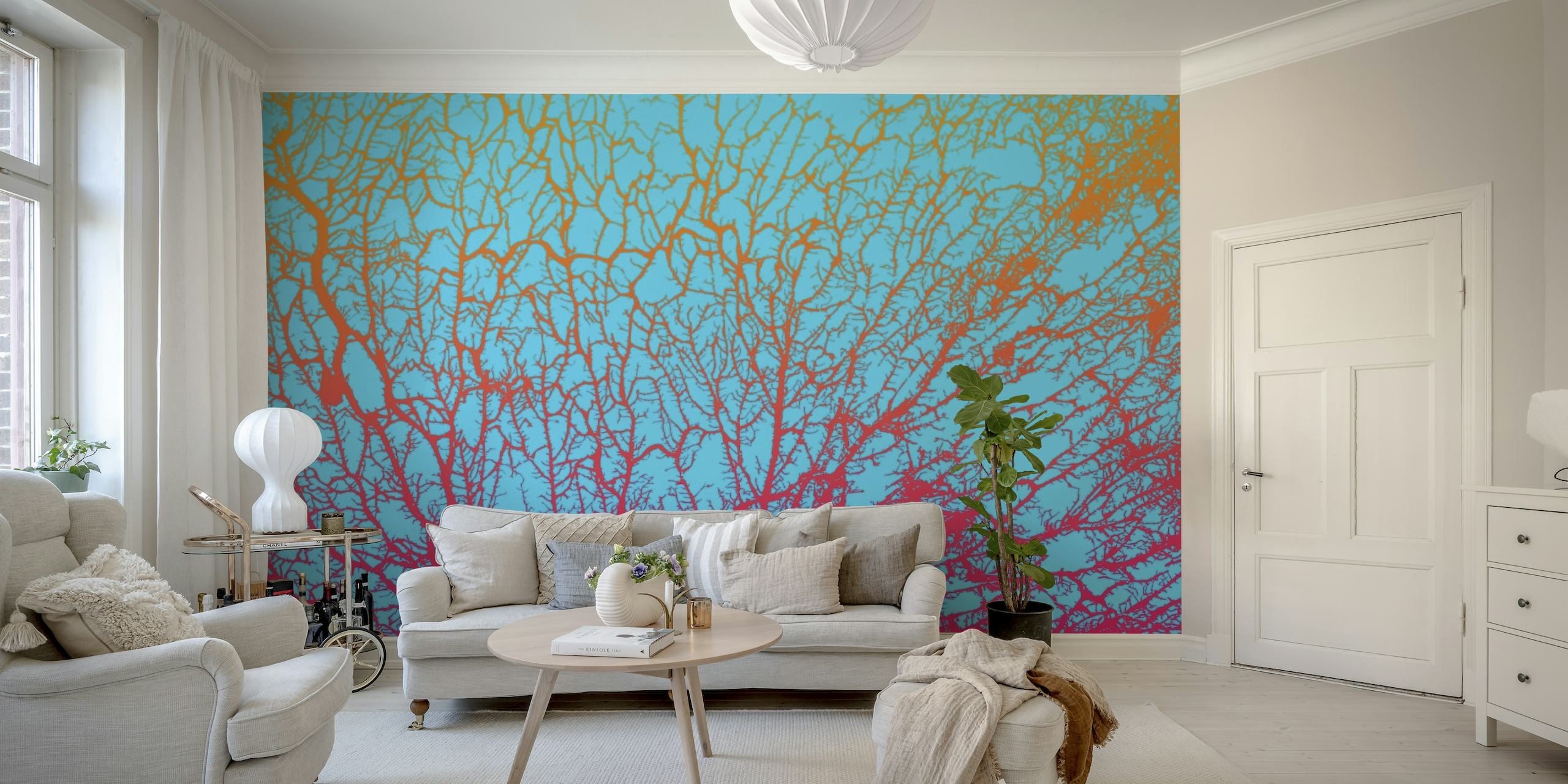 Tree Branches Orange Aqua Blue wallpaper