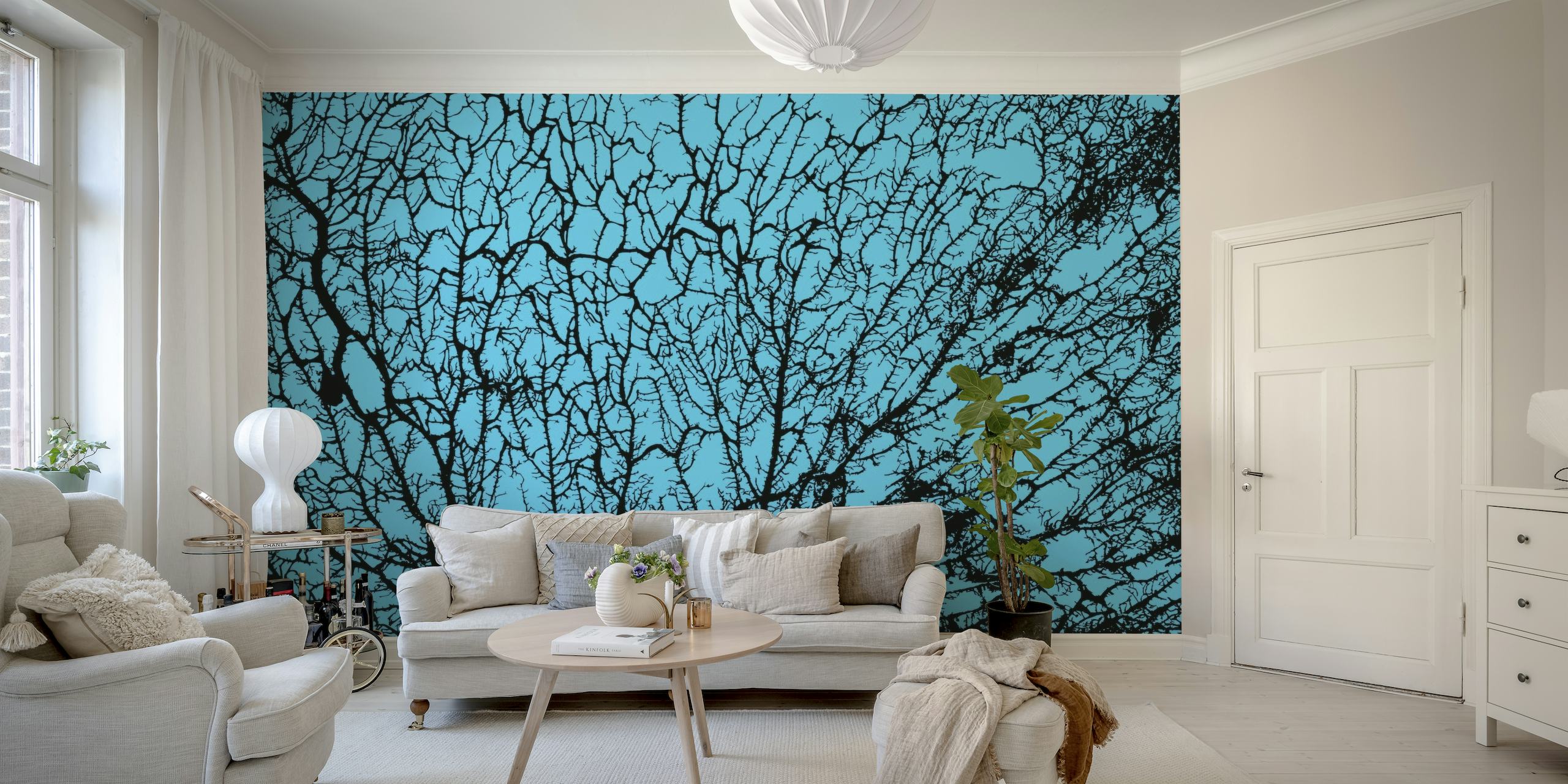 Tree Branches Black Aqua Blue wallpaper