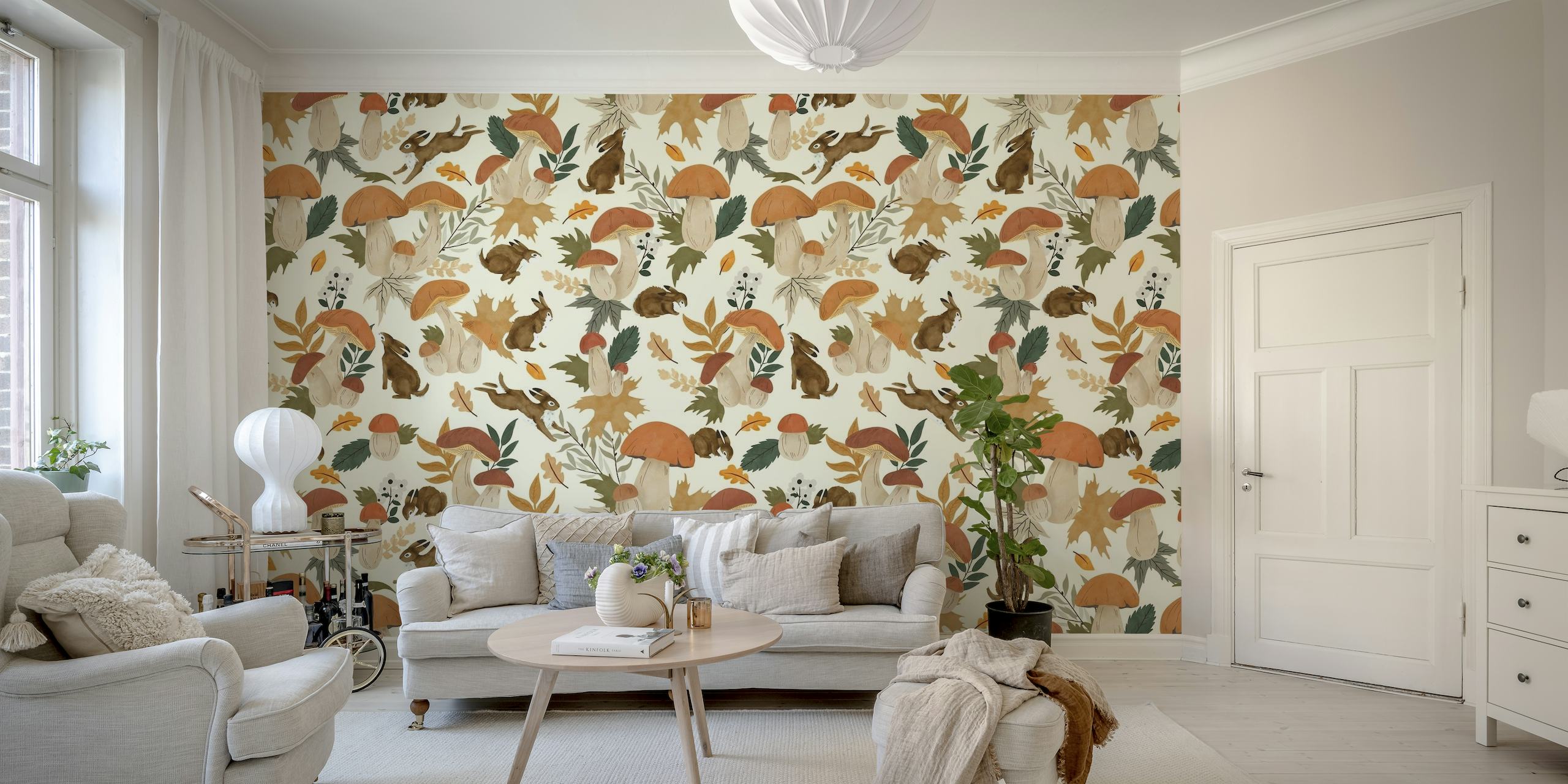 Rabbits and mushrooms wallpaper