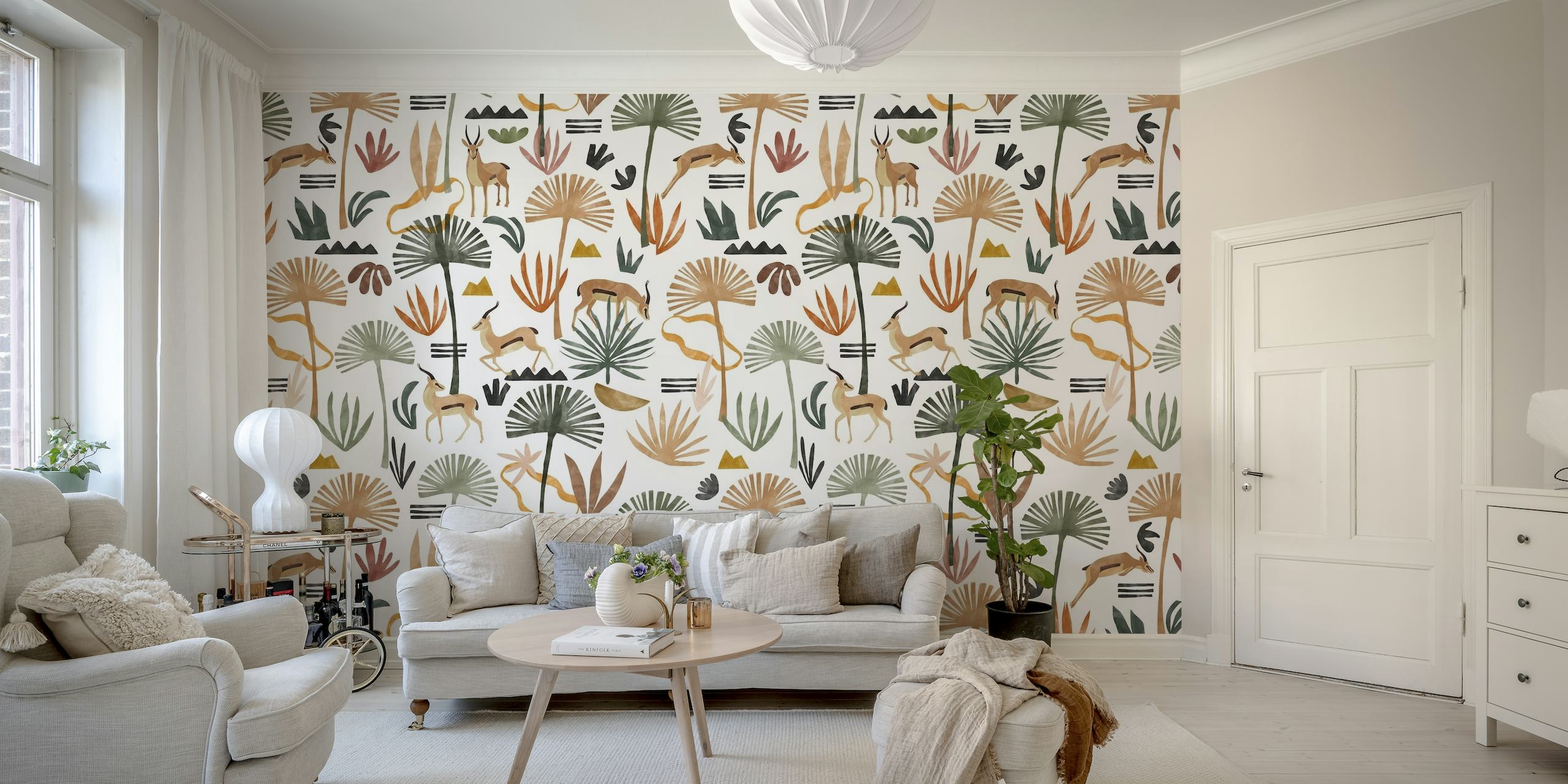 African savanna pattern wallpaper with animals running