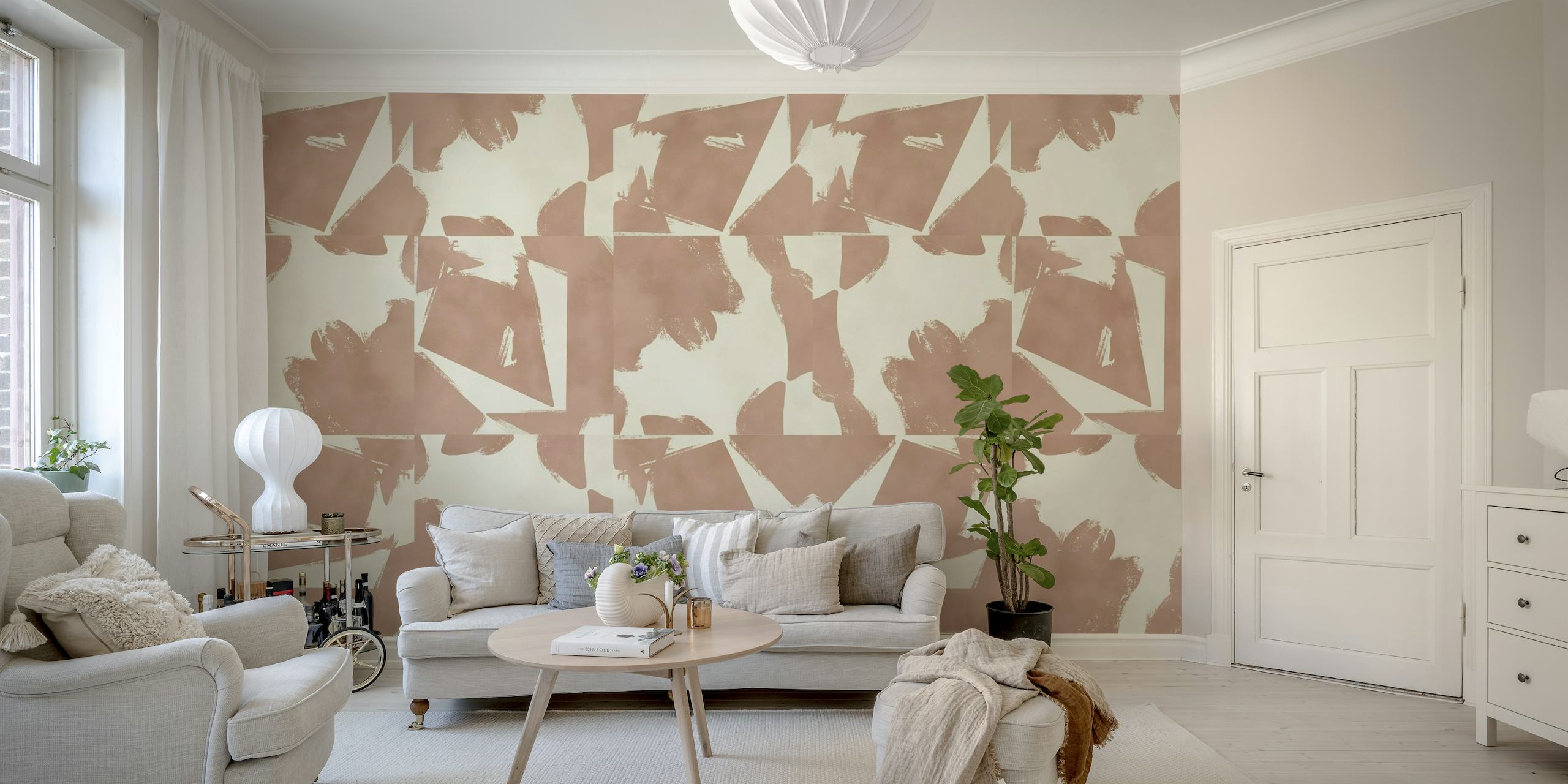 Modern pink tiles papel pintado