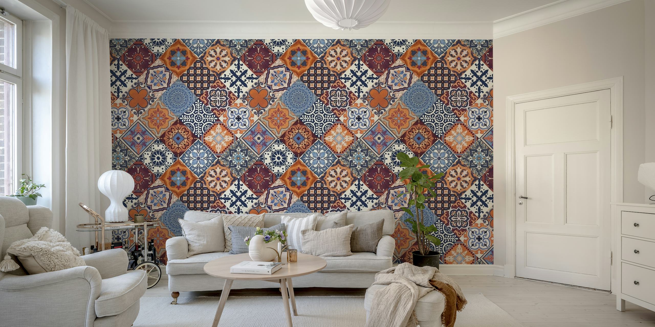 Talavera Tiles Orange Cobalt wallpaper
