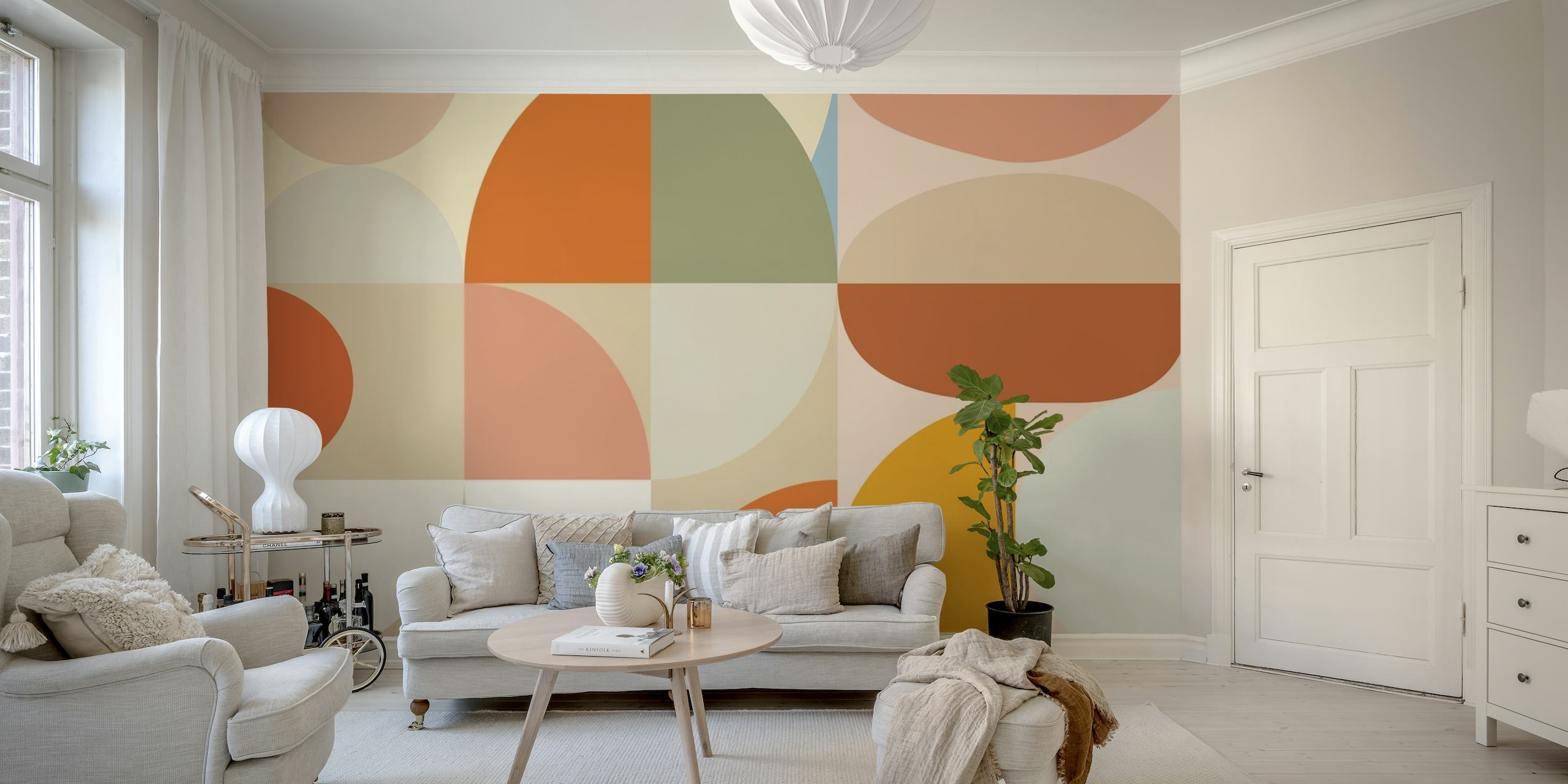 Retro Mid Century Pastel 2 Wallpaper in Soft Hues