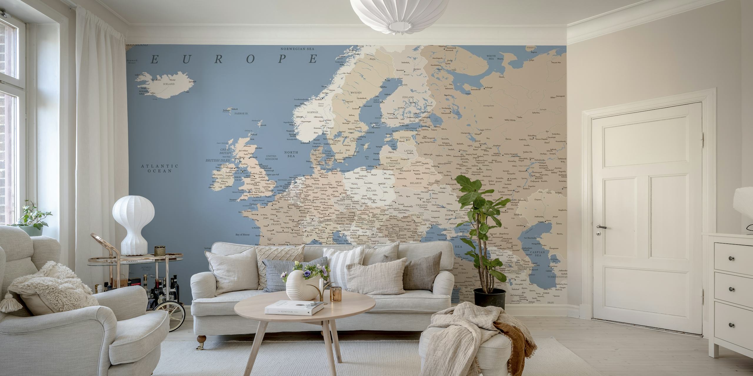 Detailed map of Europe wall mural for interior decoration