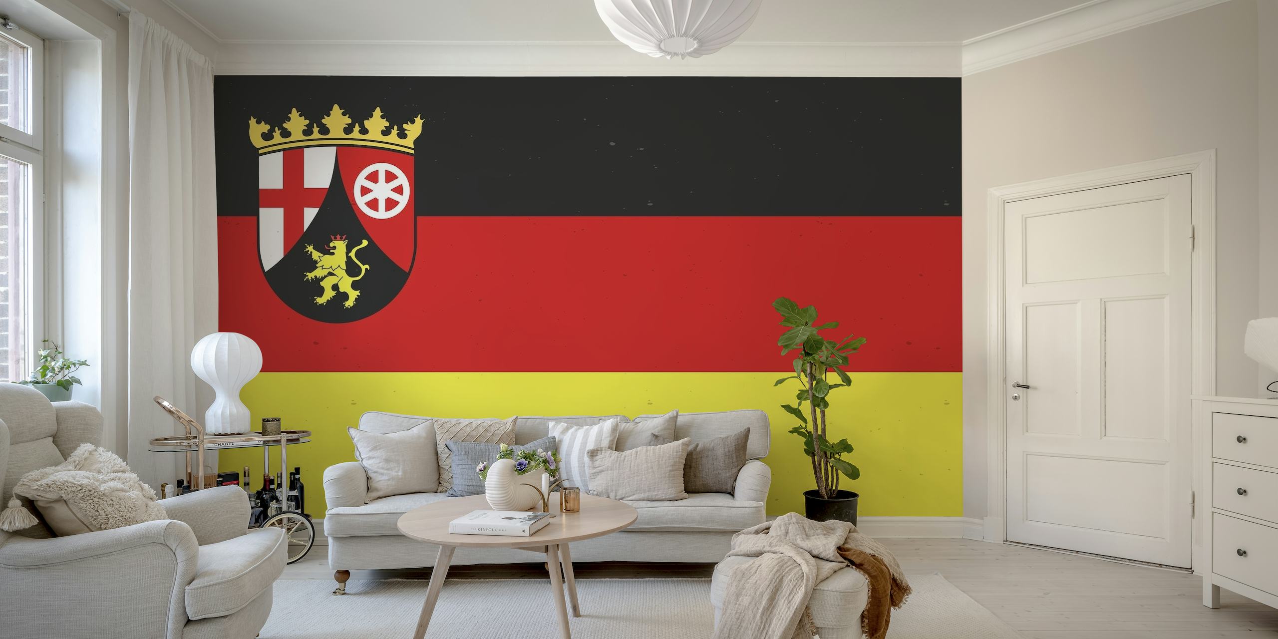 Rheinland-Pfalz Saksan seinämaalaus, jossa on paikallisia maamerkkejä ja luonnon kauneutta