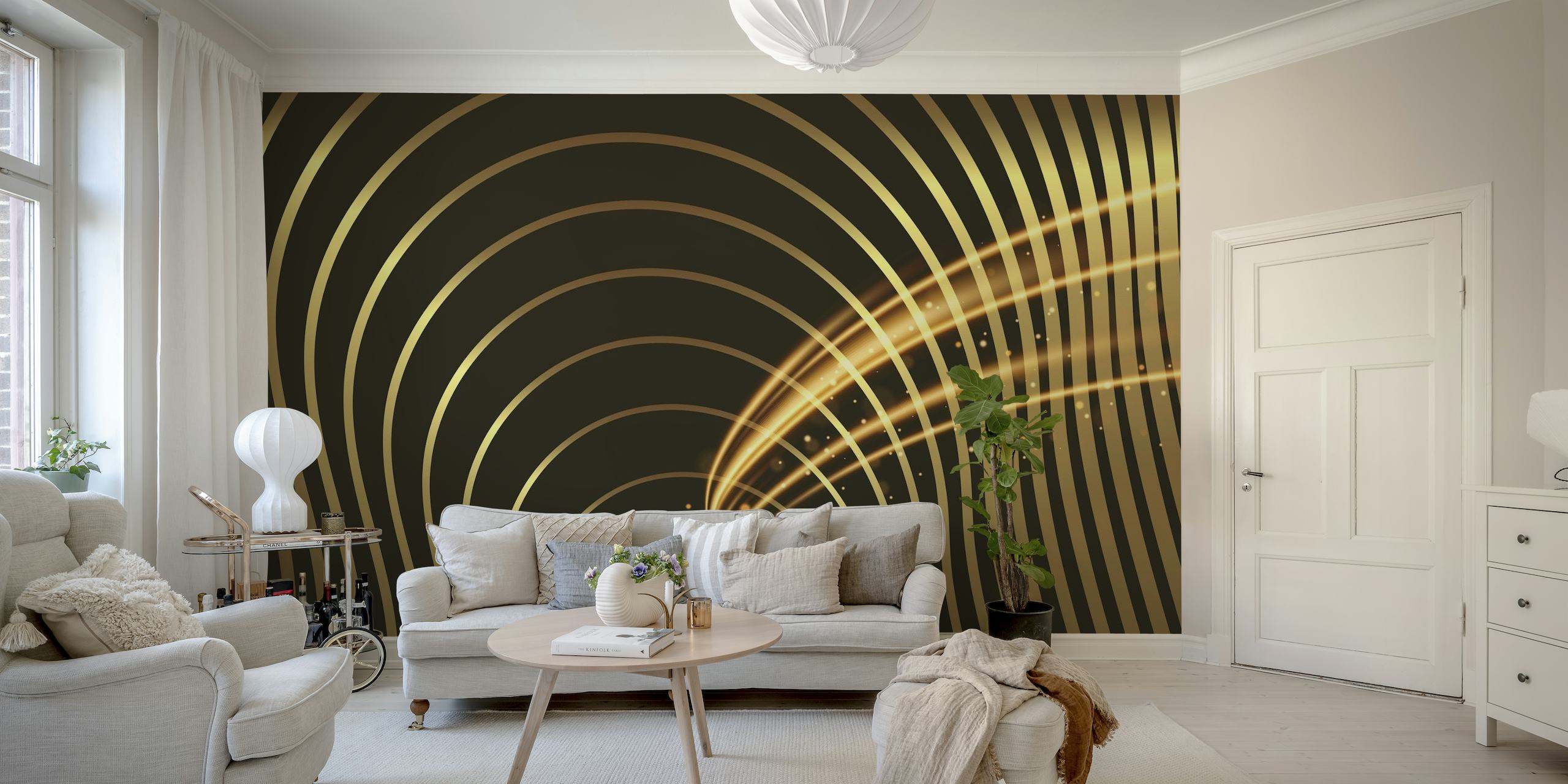 Dizajn zidnih murala sa zlatnim spiralama