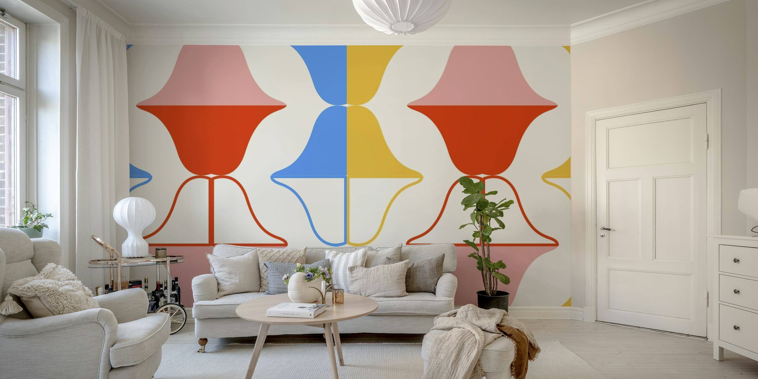 Farverigt vintage pop art læber vægmaleri design