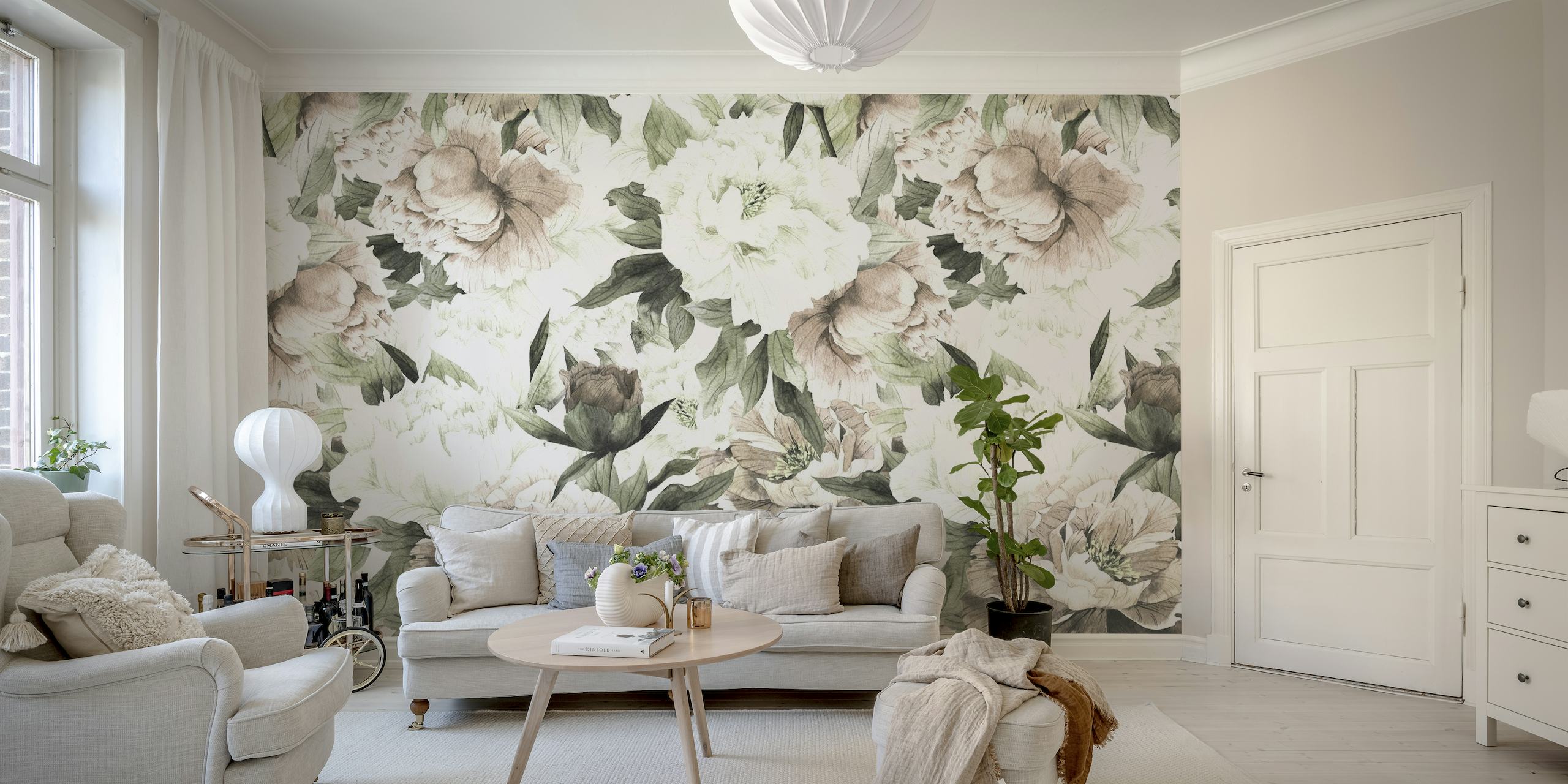 Elegant blush floral and antique floral wallpaper design