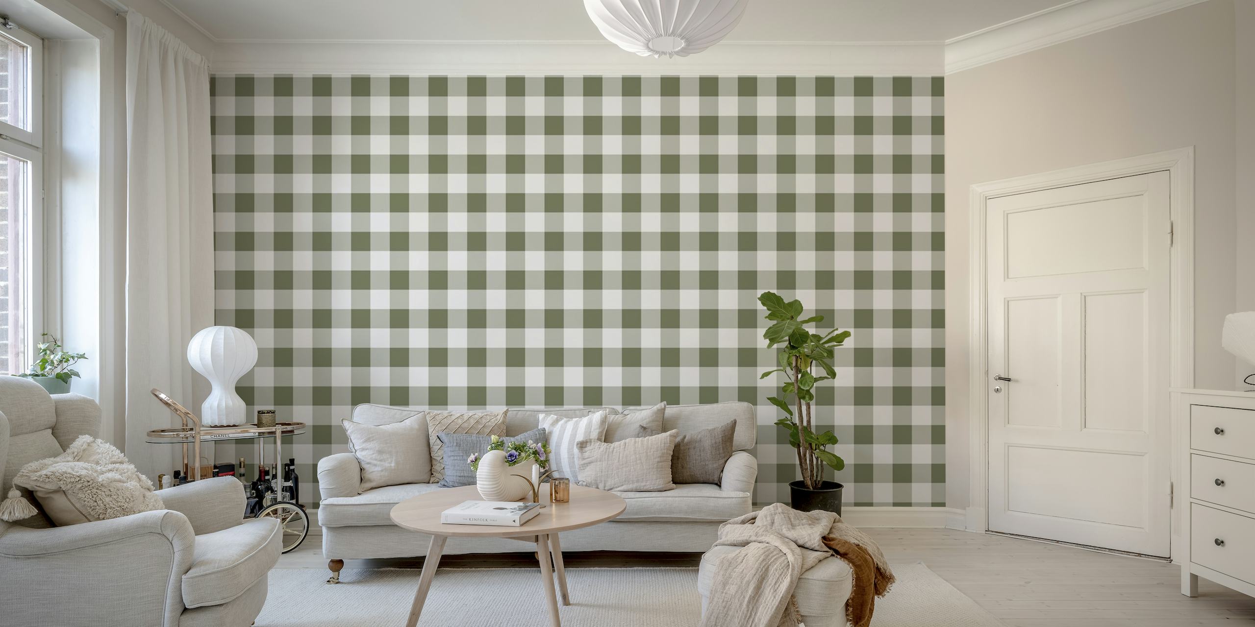 Timeless green gingham pattern wallpaper for a cozy and classic atmosphere