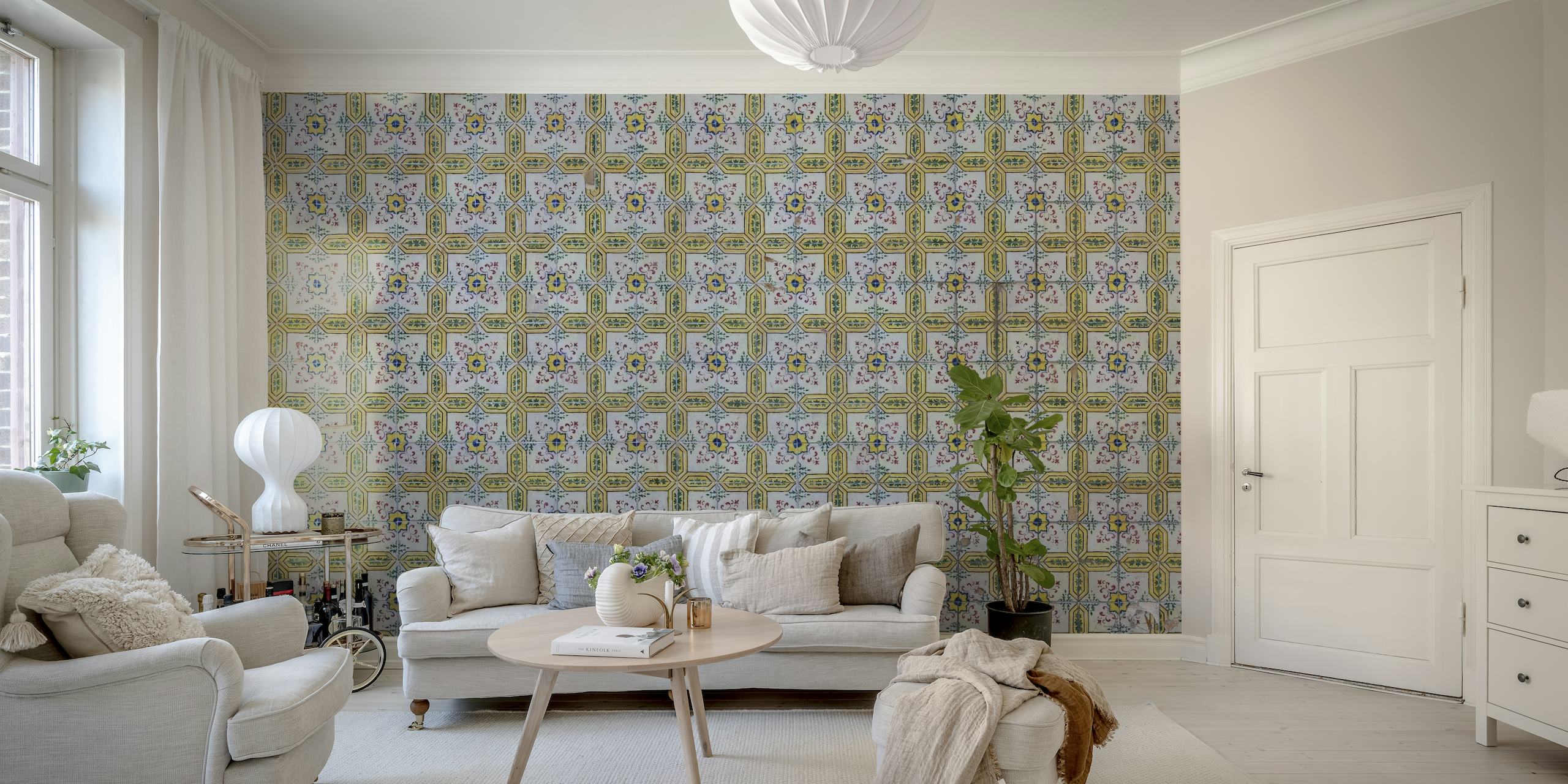 Yellow azulejos tiles Lisbon wallpaper