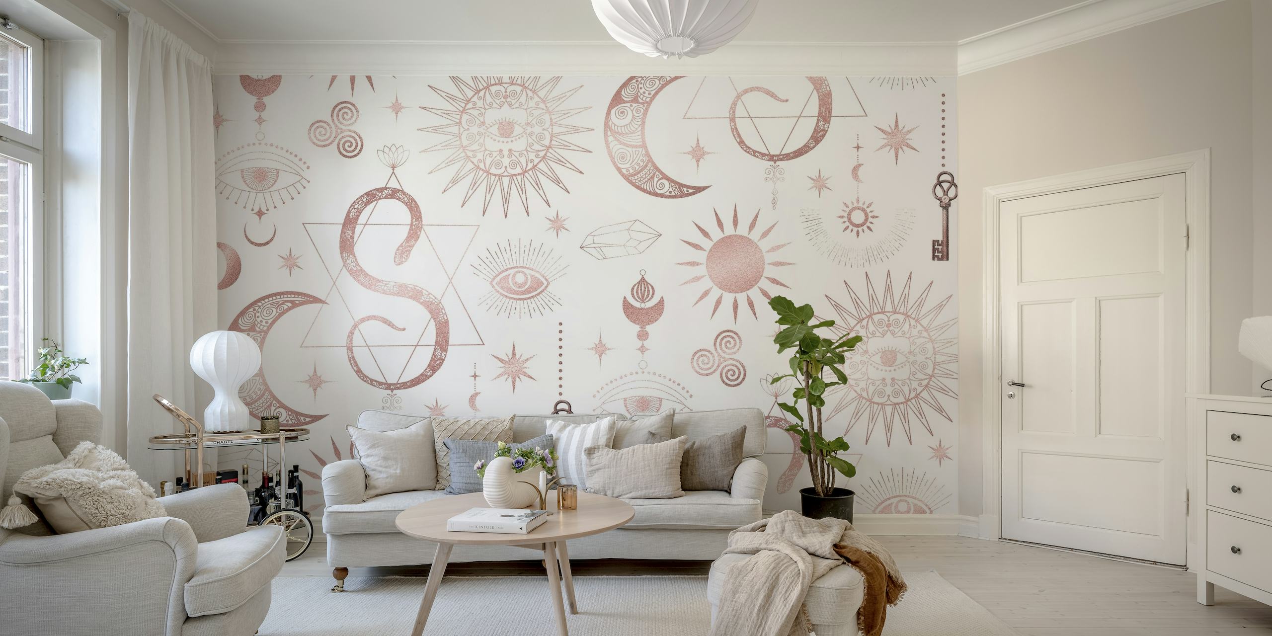 Celestial Magic Esoteric wall mural with moons, suns, and stars