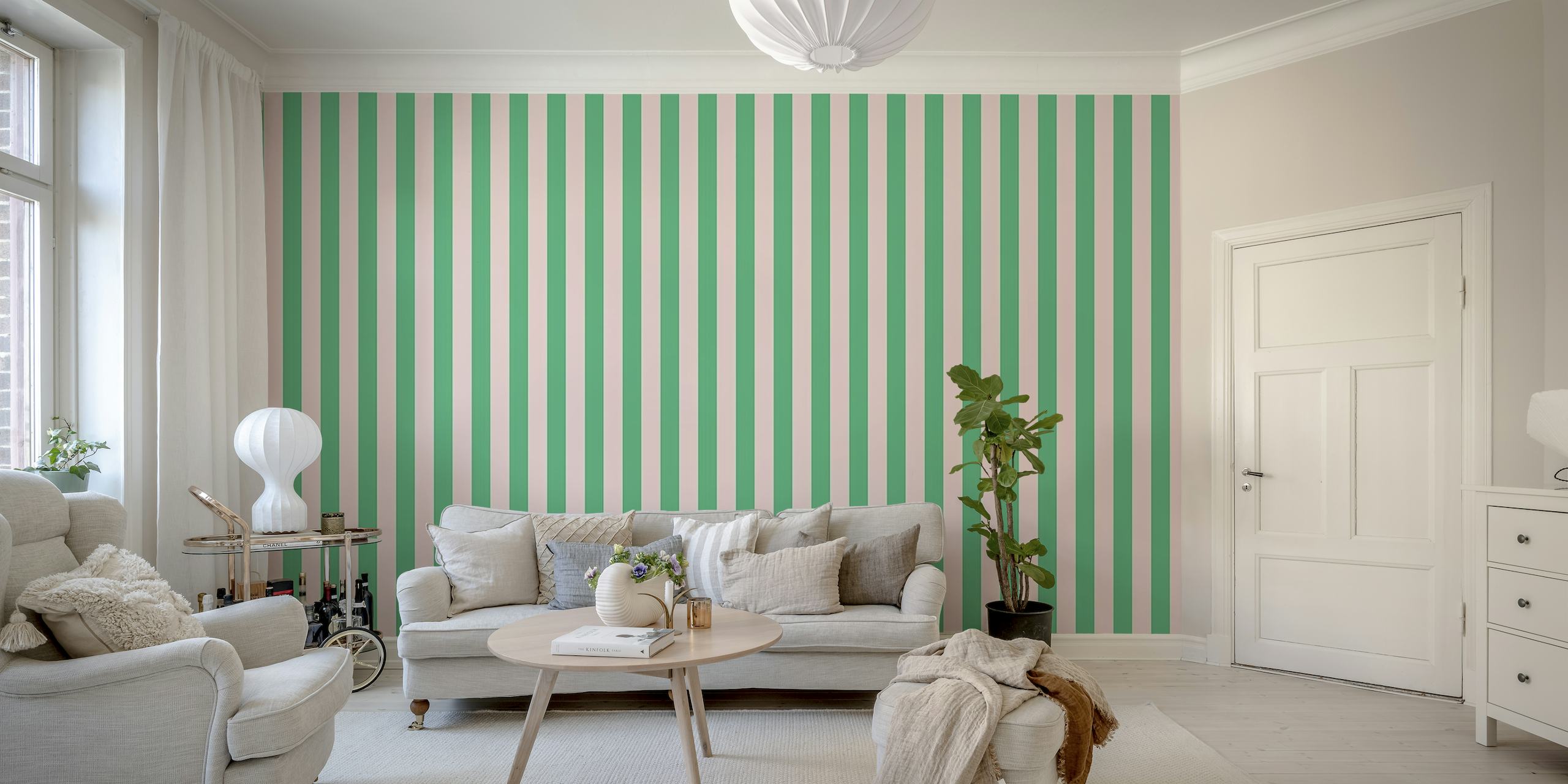 Rose and Green Stripes papiers peint