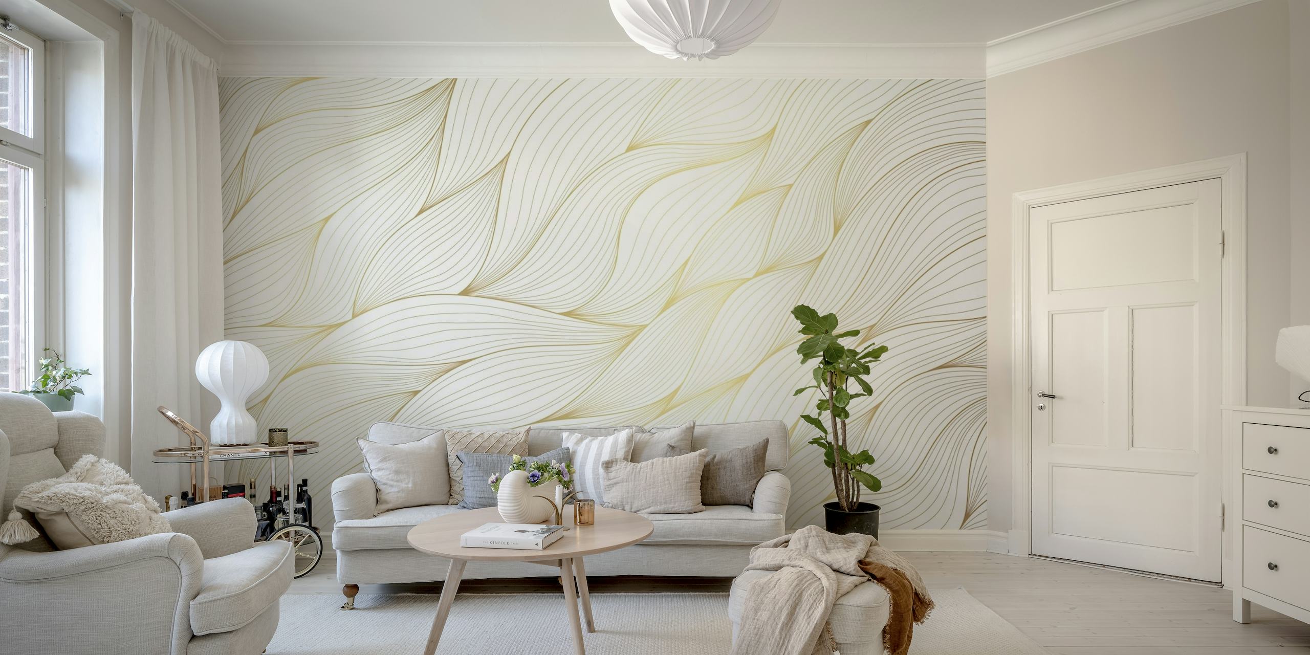 Gold line pattern wallpaper