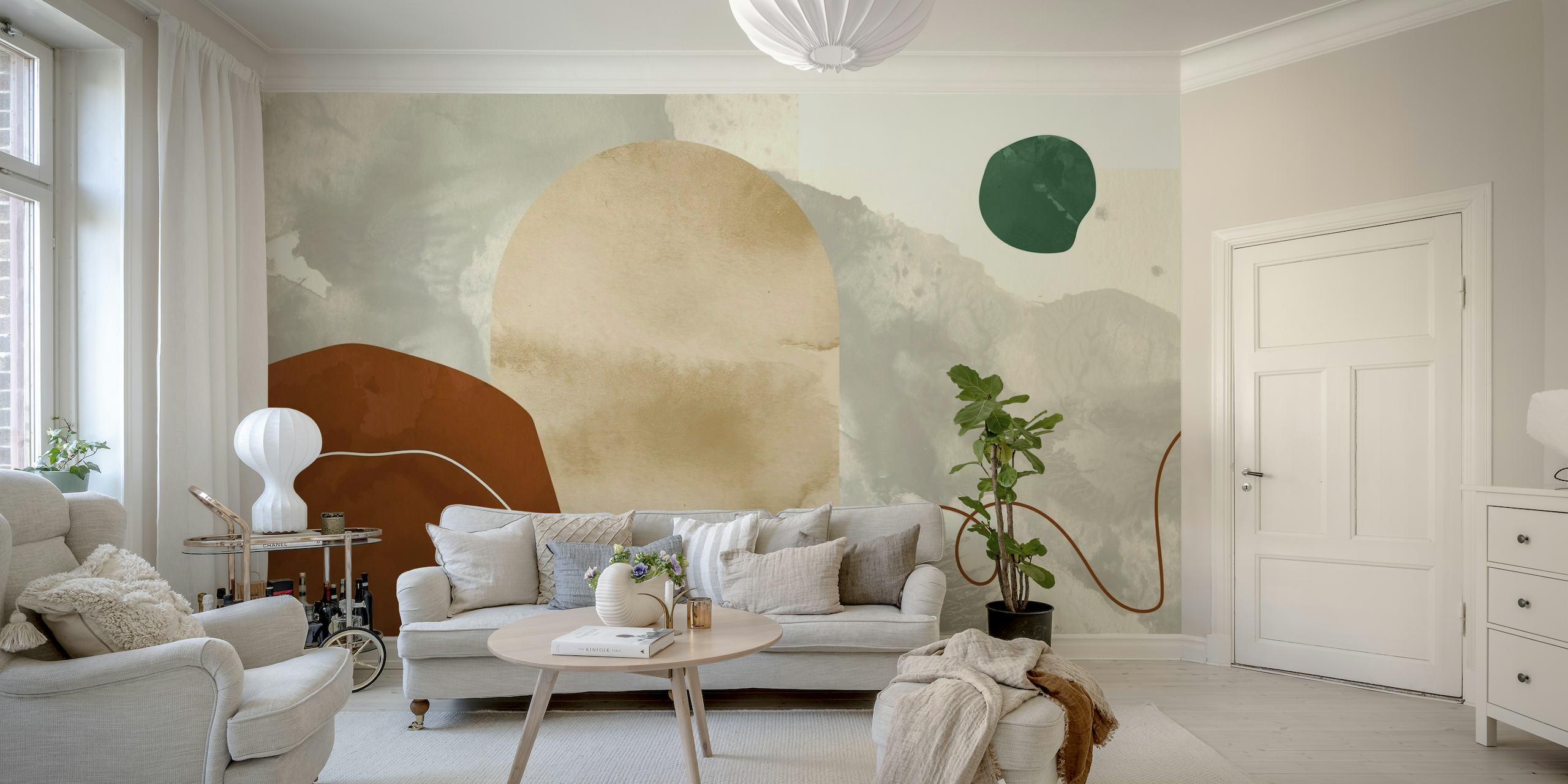 Mid Century Artwork wall mural with organic shapes and earthy tones