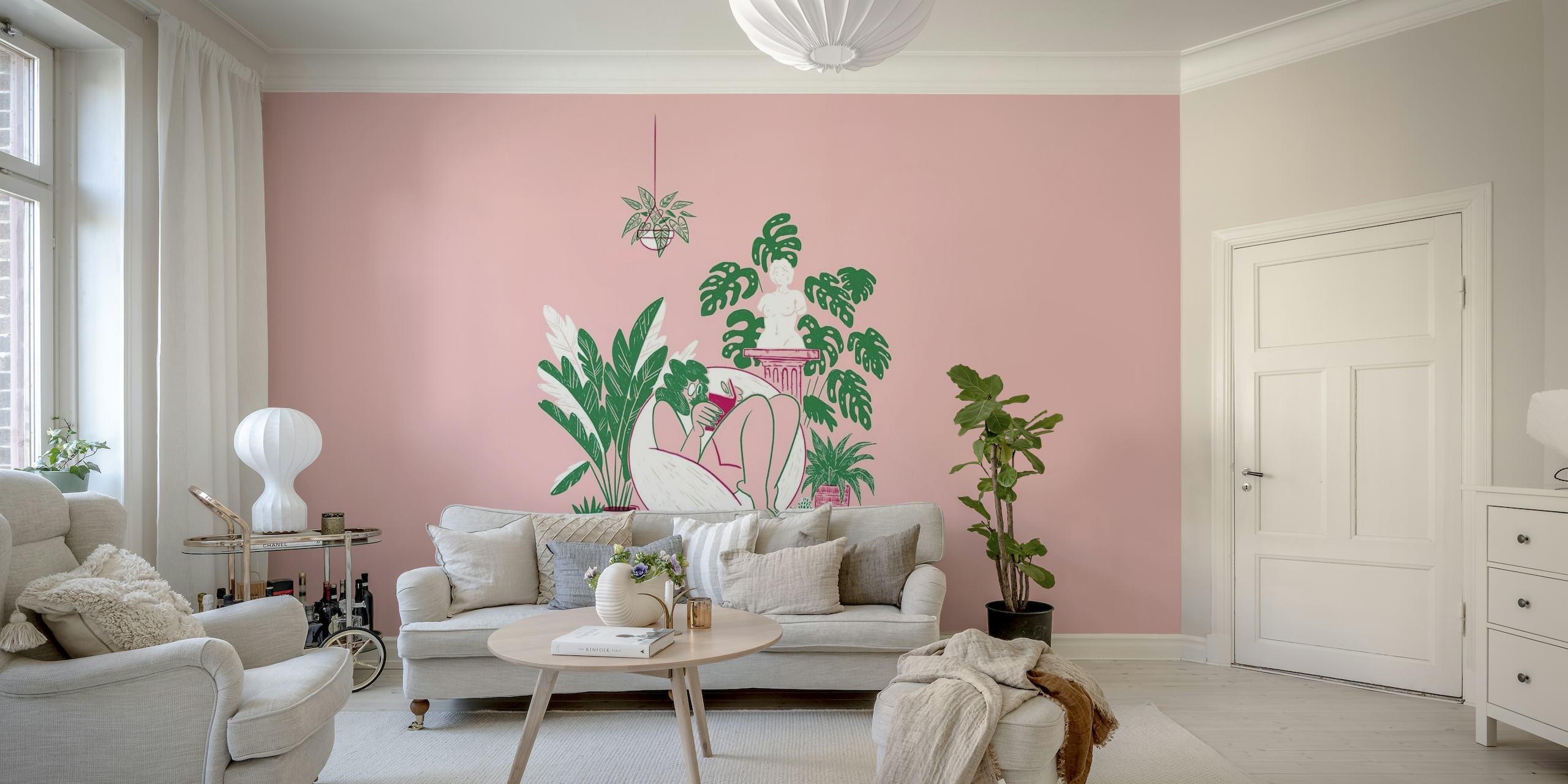 Plant Lover Girl on Blush Pink papel pintado