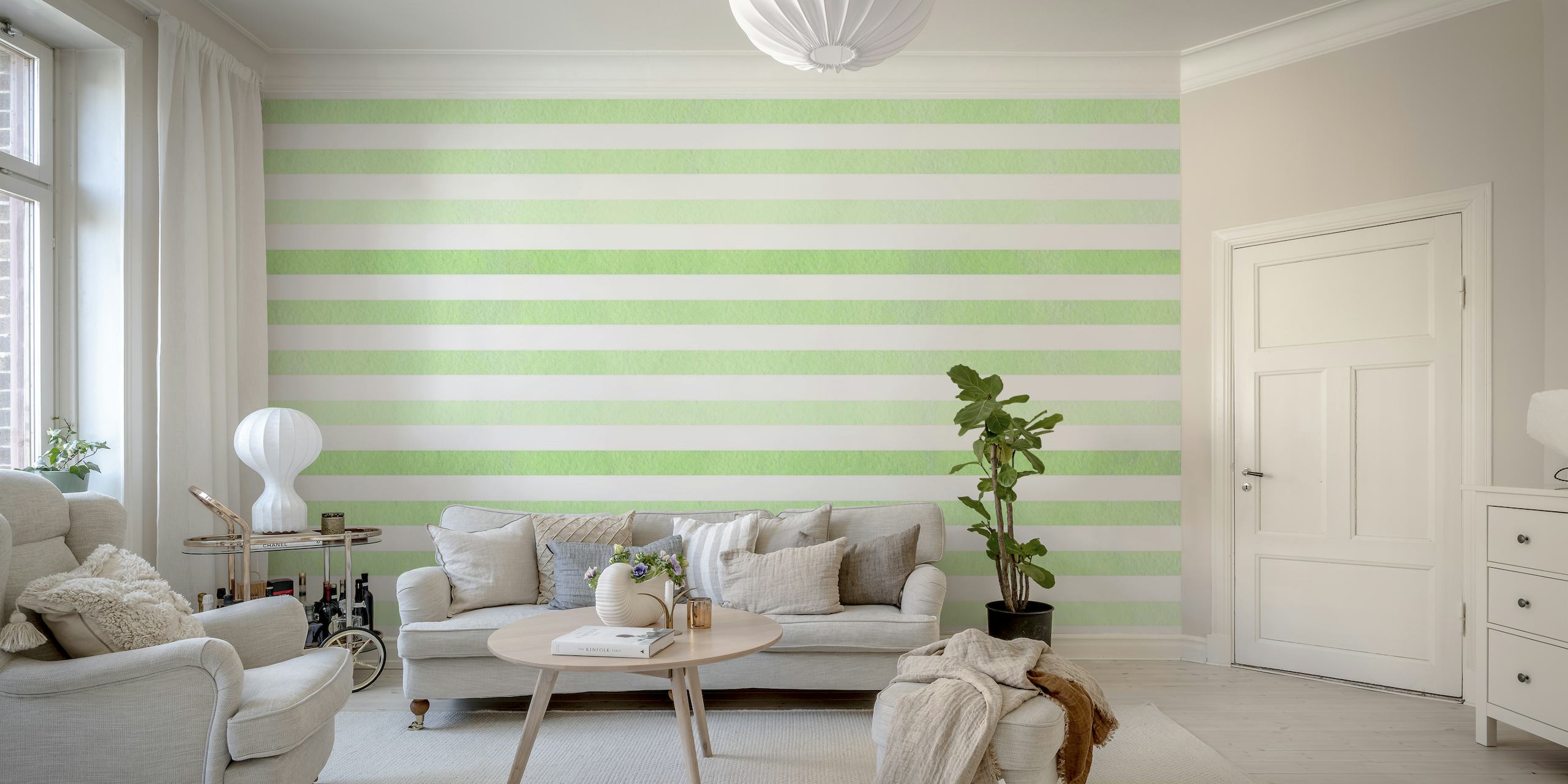 Mint green striped wallpaper