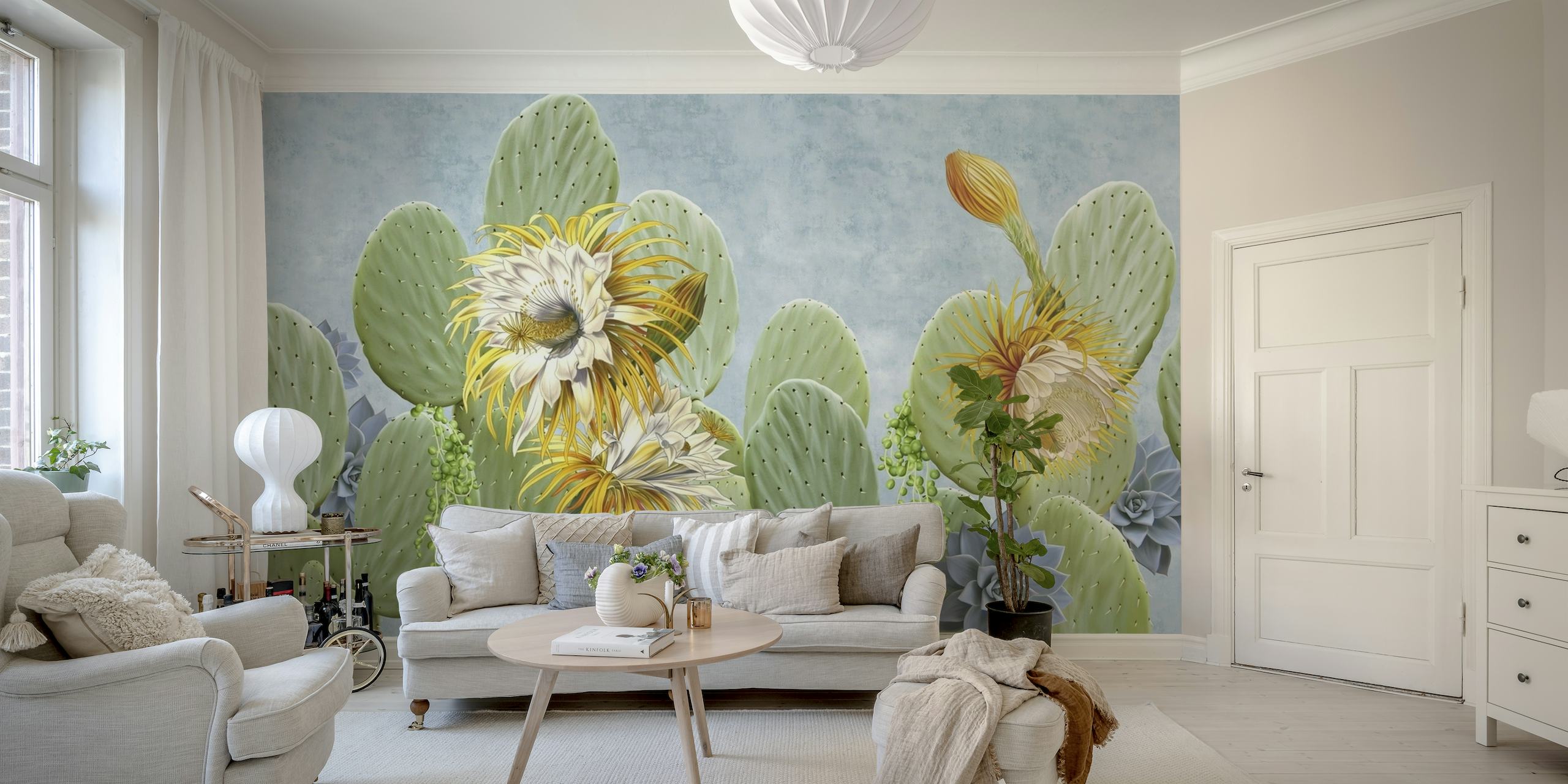 Cactus on blue wallpaper