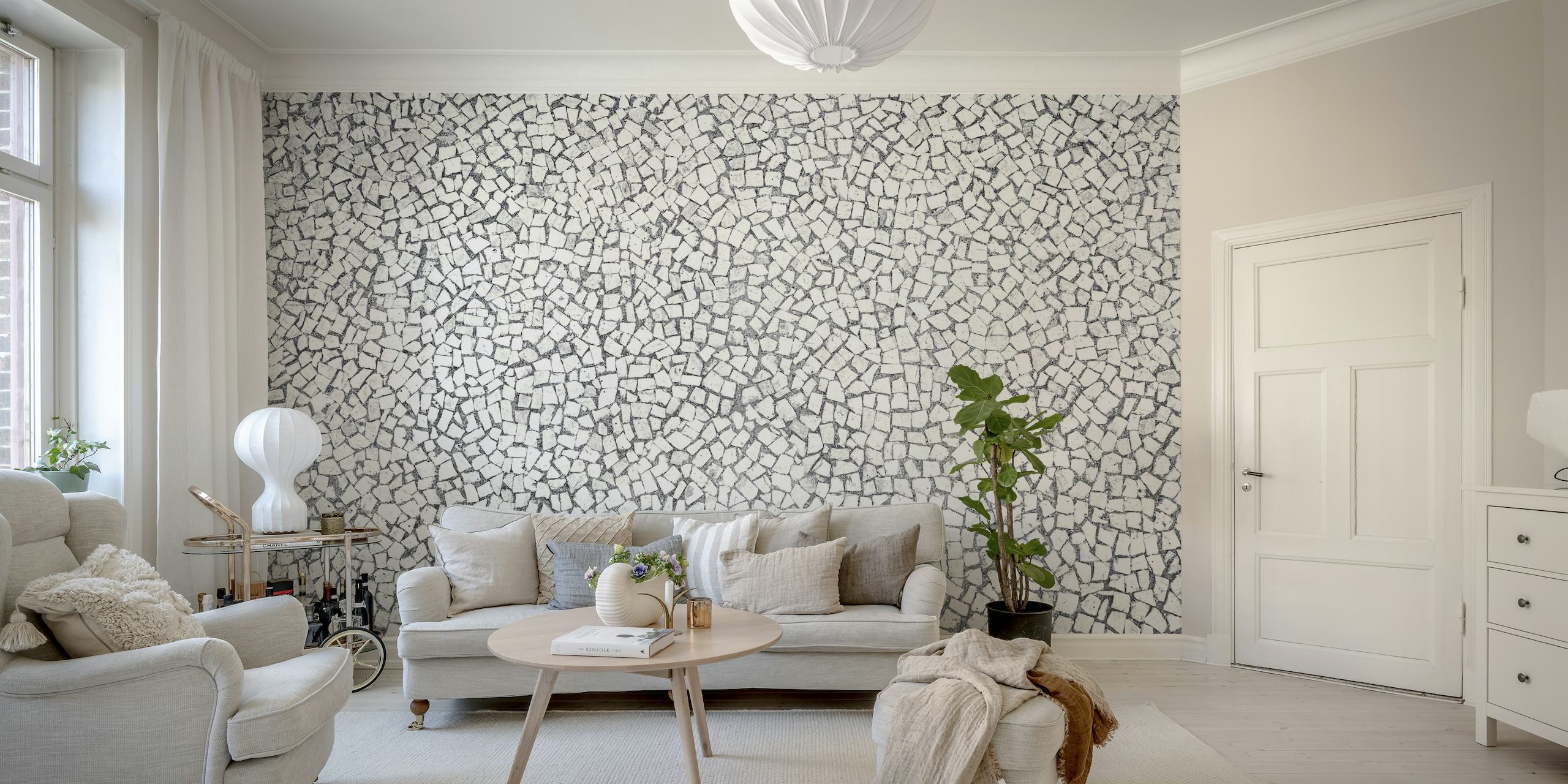 Monochrome mosaic tile pattern wall mural