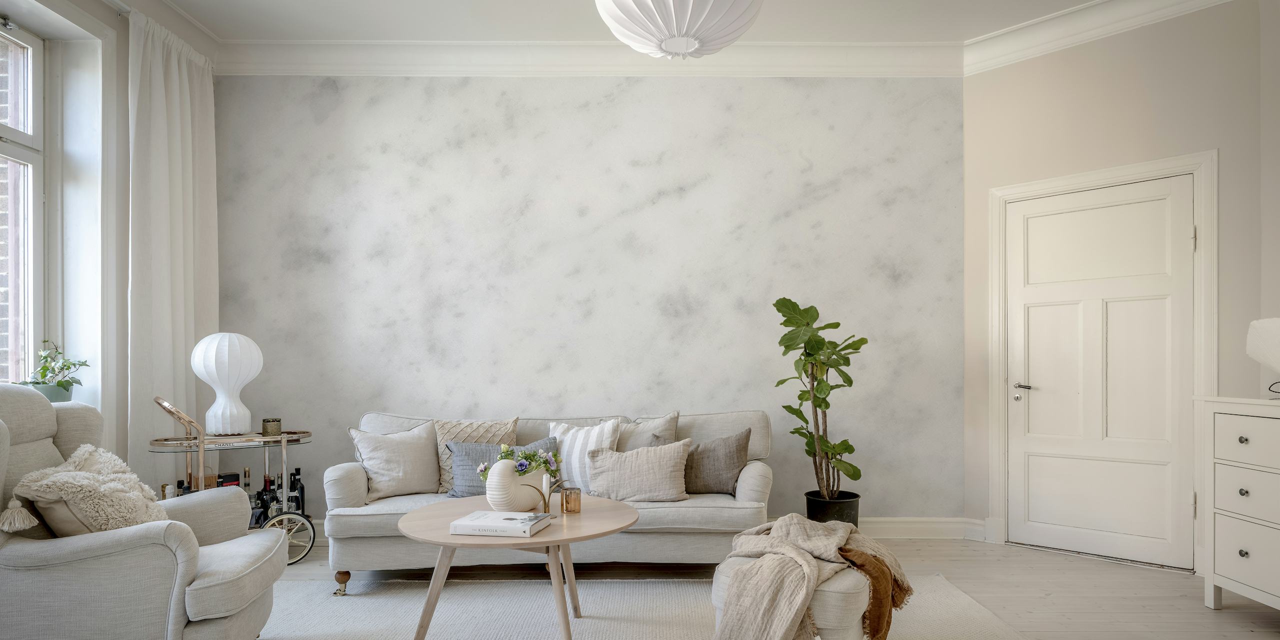 Elegant white marble wall mural with subtle grey veining
