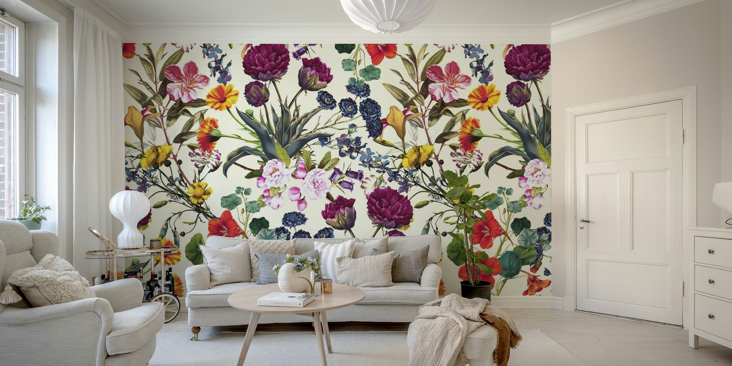 Šareni cvjetni zidni mural 'Magical Garden V' s raznim cvijećem na happywall.com