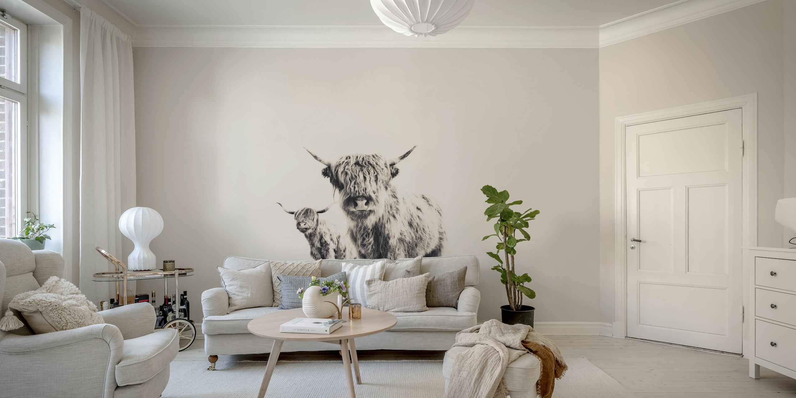 Highland Cows Beige wallpaper