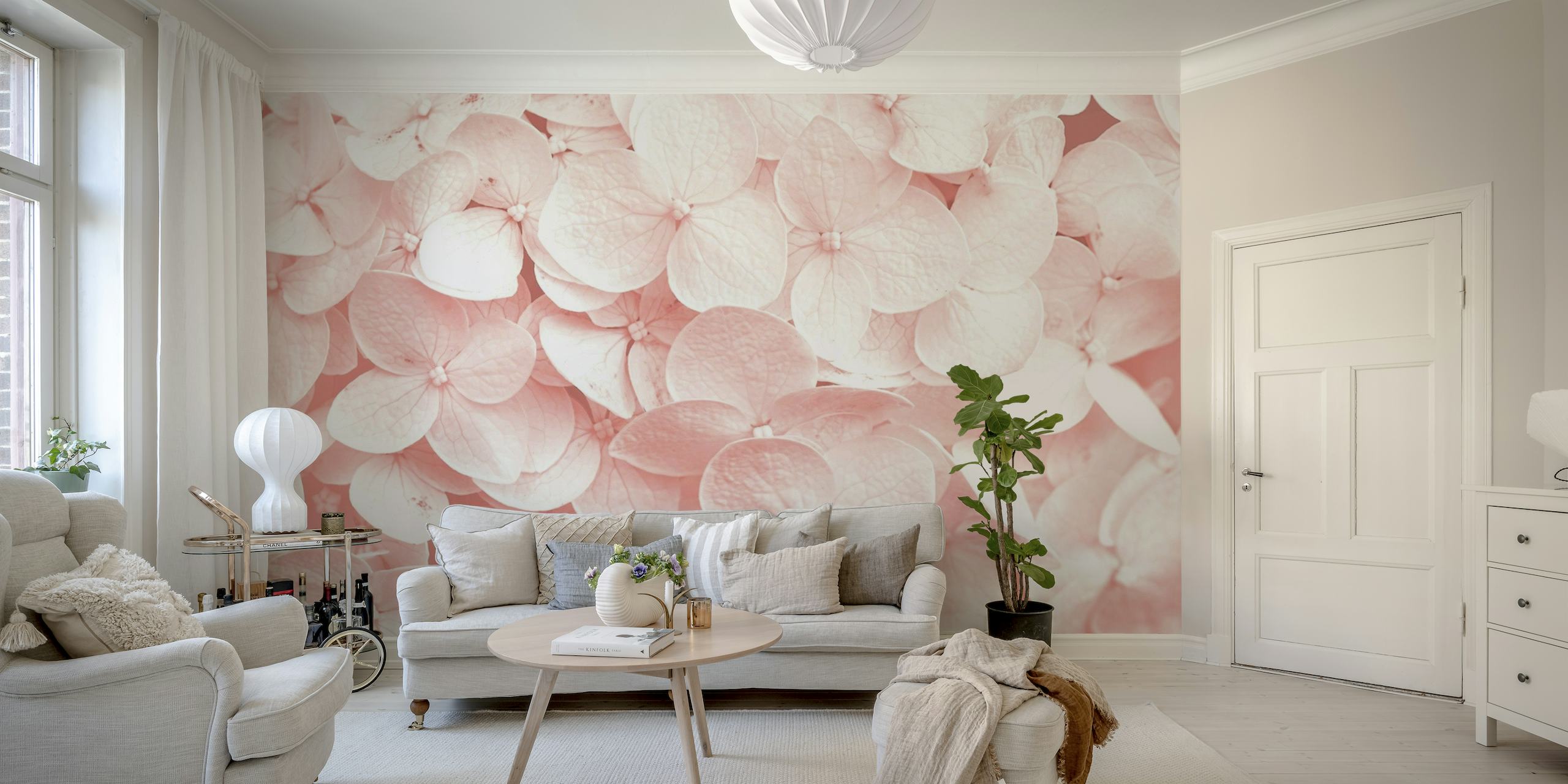 Pink pastel floral behang